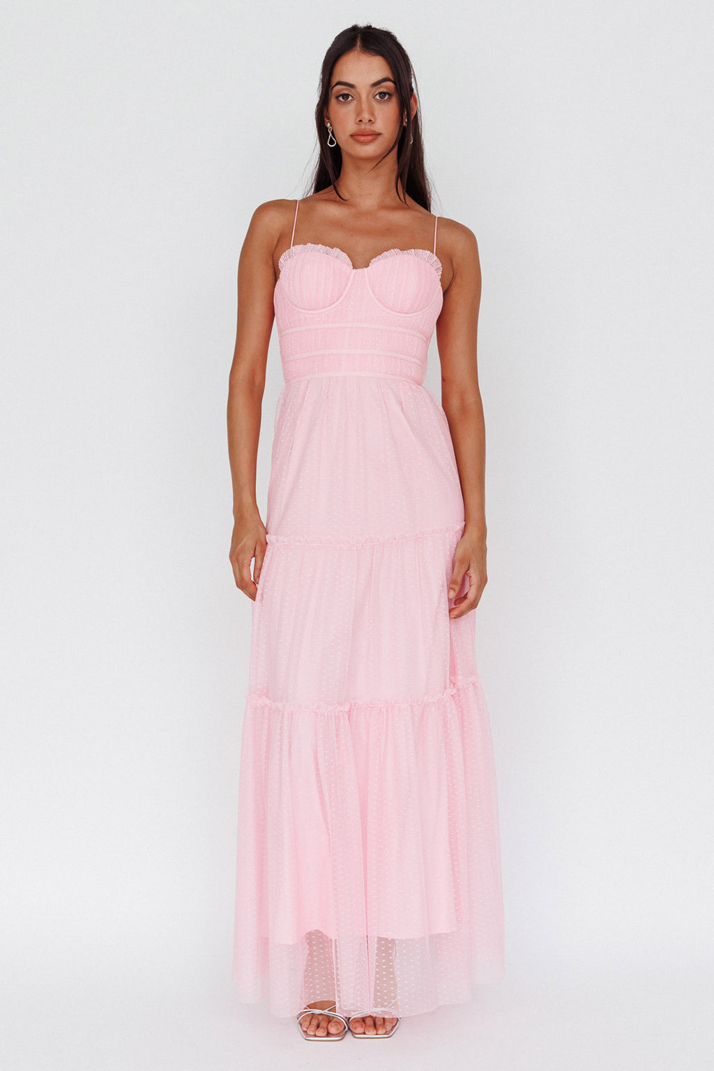 Calla Sweetheart Neckline Hail Spot Midi Dress Pink by Selfie Leslie