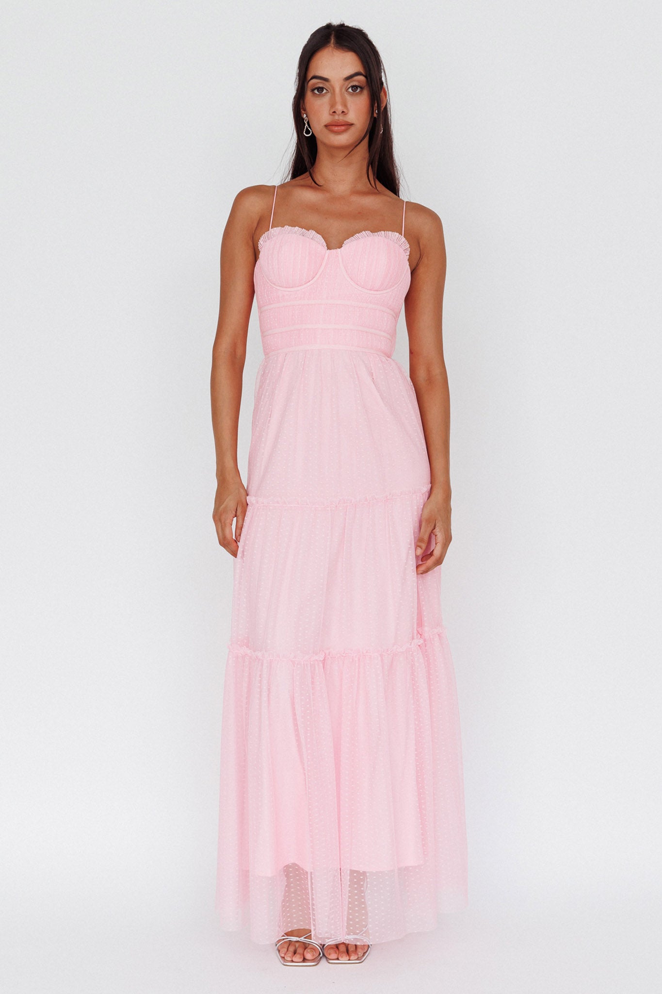 Calla Sweetheart Neckline Hail Spot Midi Dress Pink by Selfie Leslie