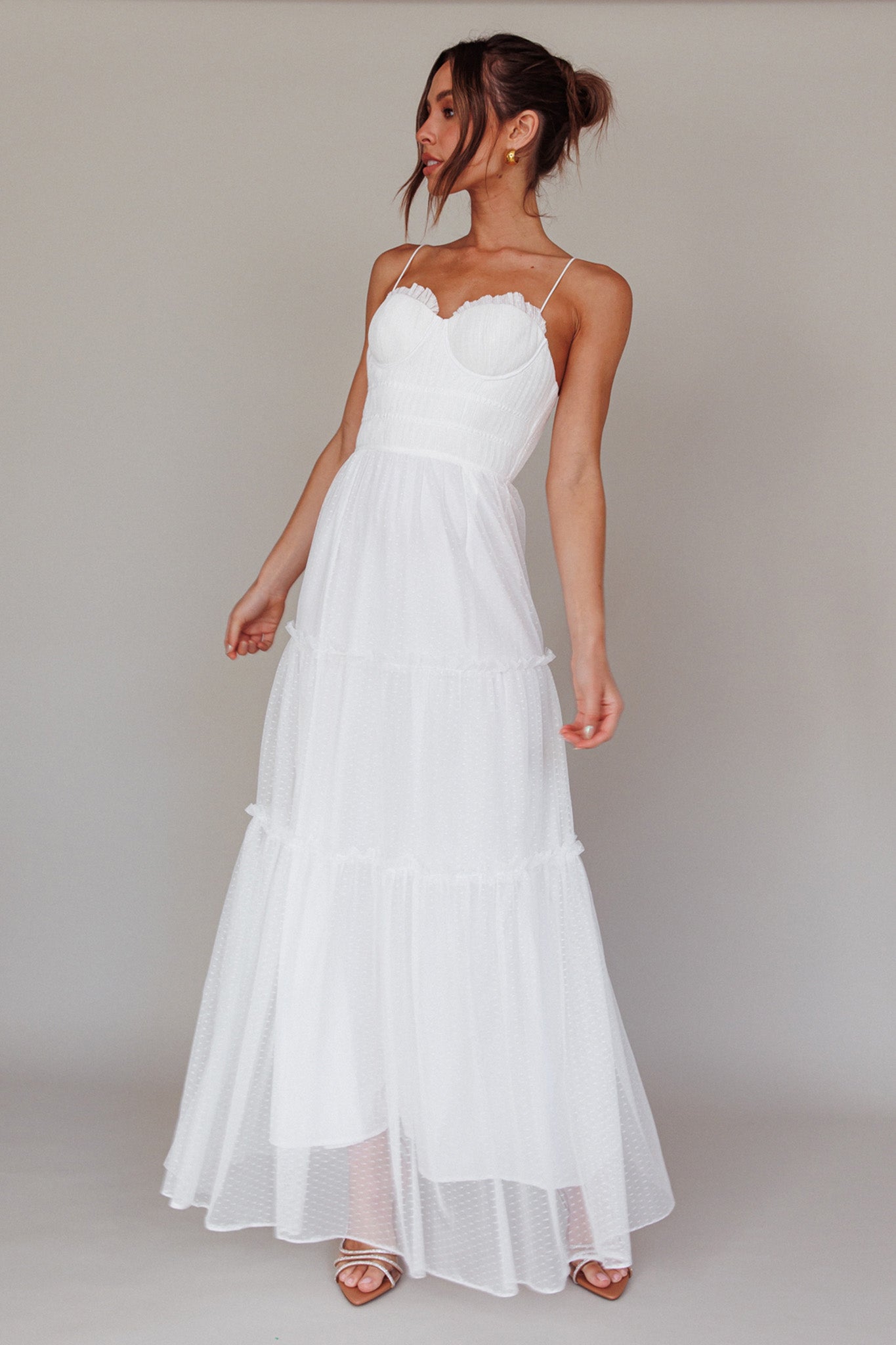 Calla Sweetheart Neckline Hail Spot Midi Dress White by Selfie Leslie