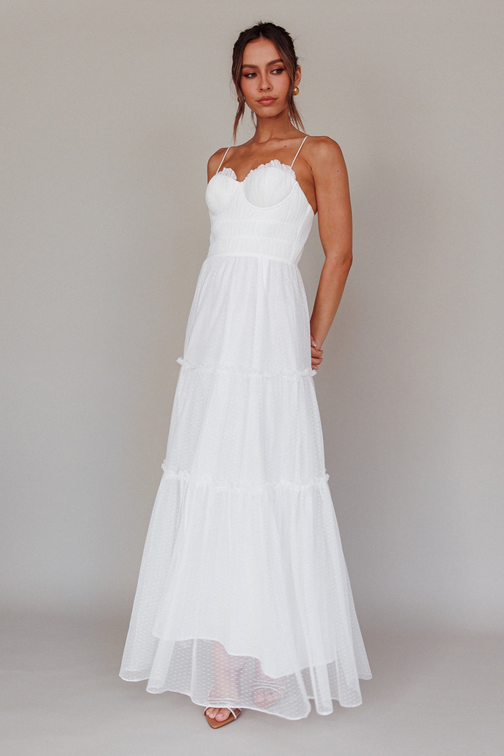 Calla Sweetheart Neckline Hail Spot Midi Dress White by Selfie Leslie
