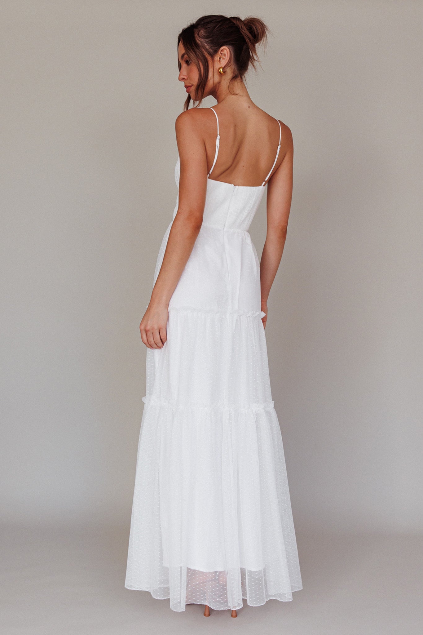 calla midi dress Calla Sweetheart Neckline Hail Spot Midi Dress White