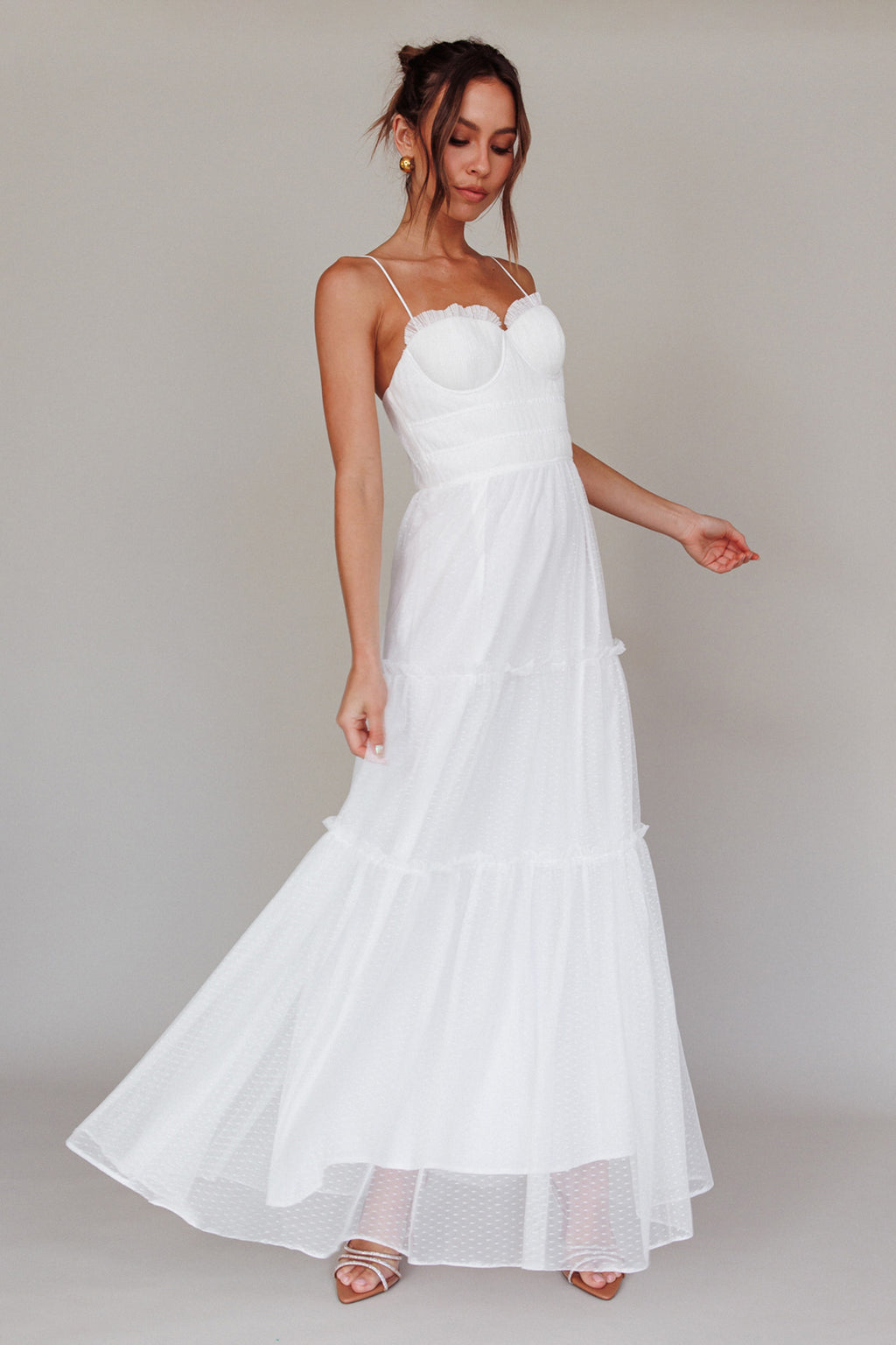 Calla Sweetheart Neckline Hail Spot Midi Dress White by Selfie Leslie