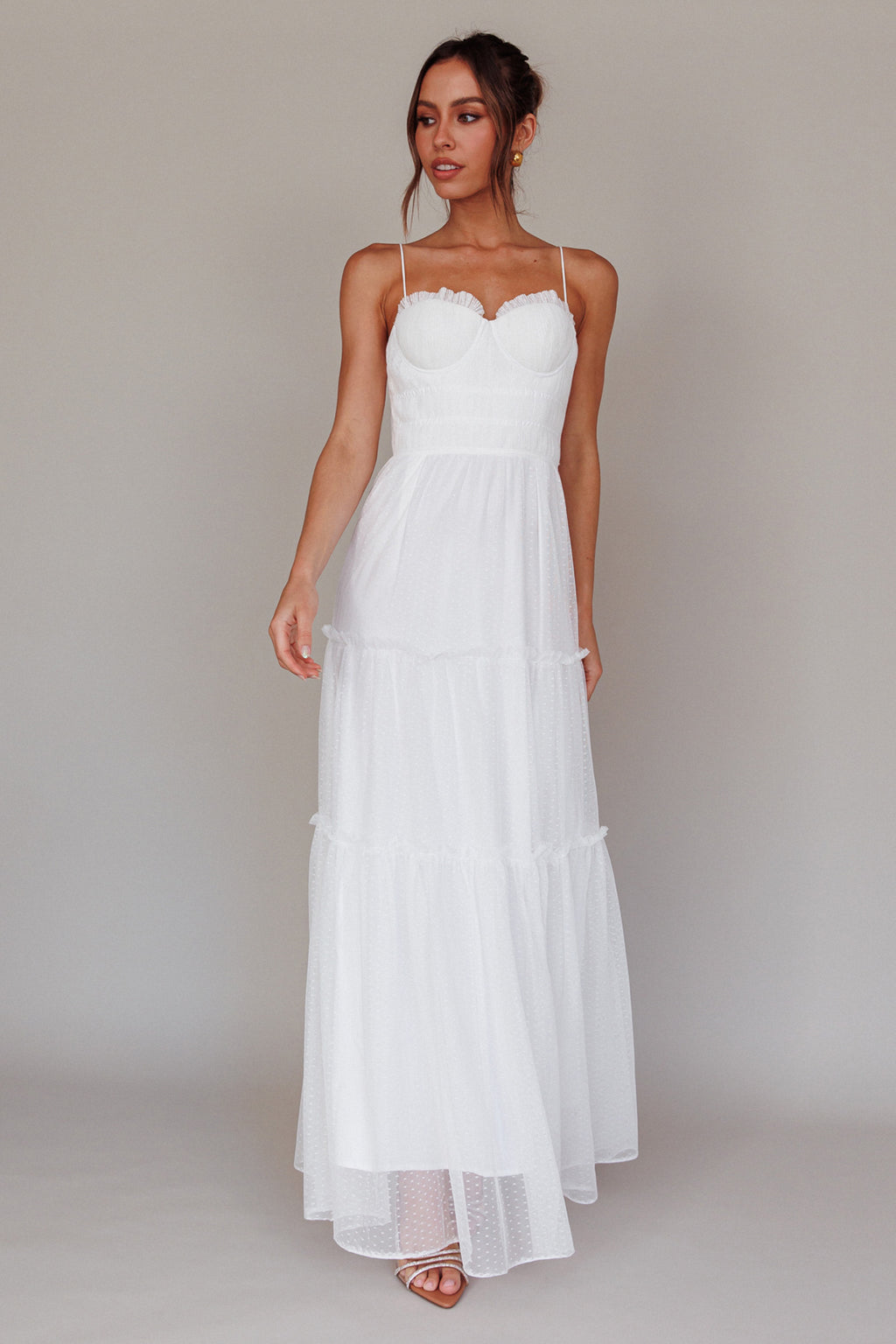 Calla Sweetheart Neckline Hail Spot Midi Dress White by Selfie Leslie