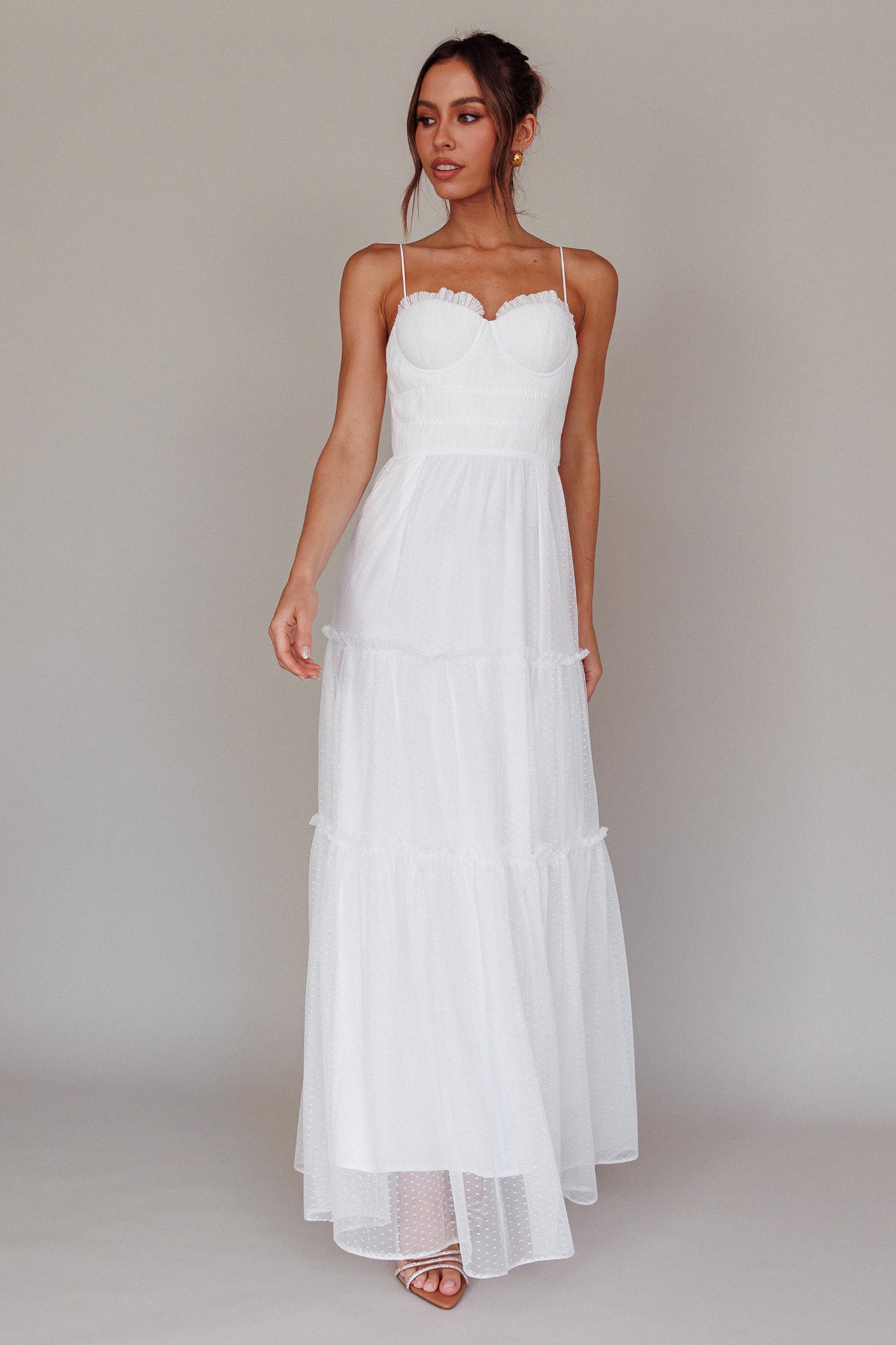 Calla Sweetheart Neckline Hail Spot Midi Dress White by Selfie Leslie
