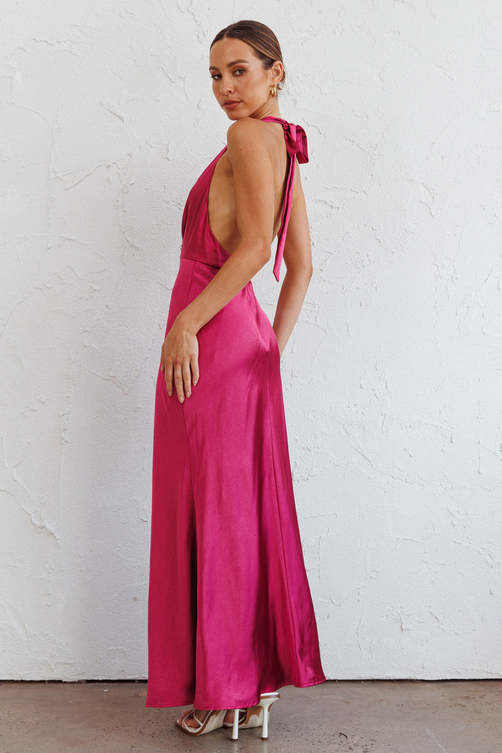 Oasis Diamante Halterneck Maxi Dress Fuchsia by Selfie Leslie