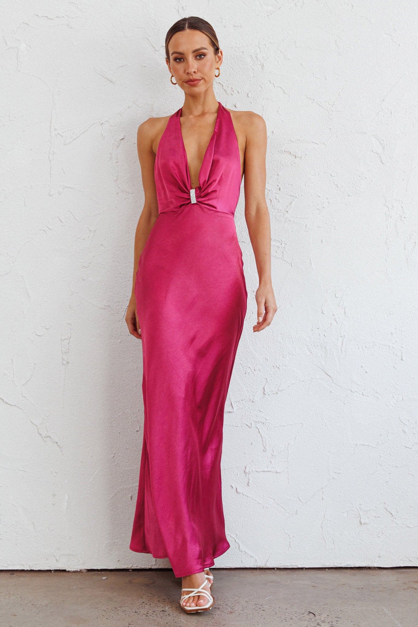 Oasis Diamante Halterneck Maxi Dress Fuchsia by Selfie Leslie