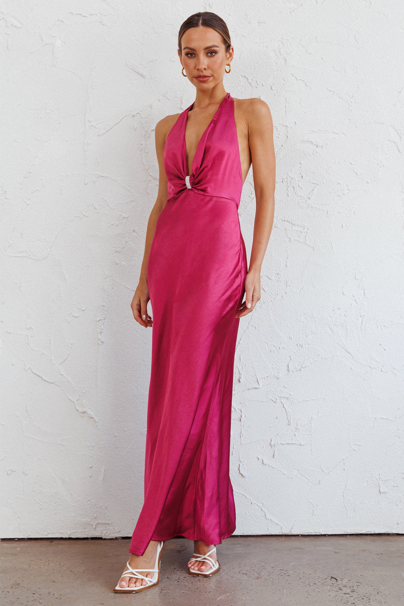 Oasis Diamante Halterneck Maxi Dress Fuchsia by Selfie Leslie