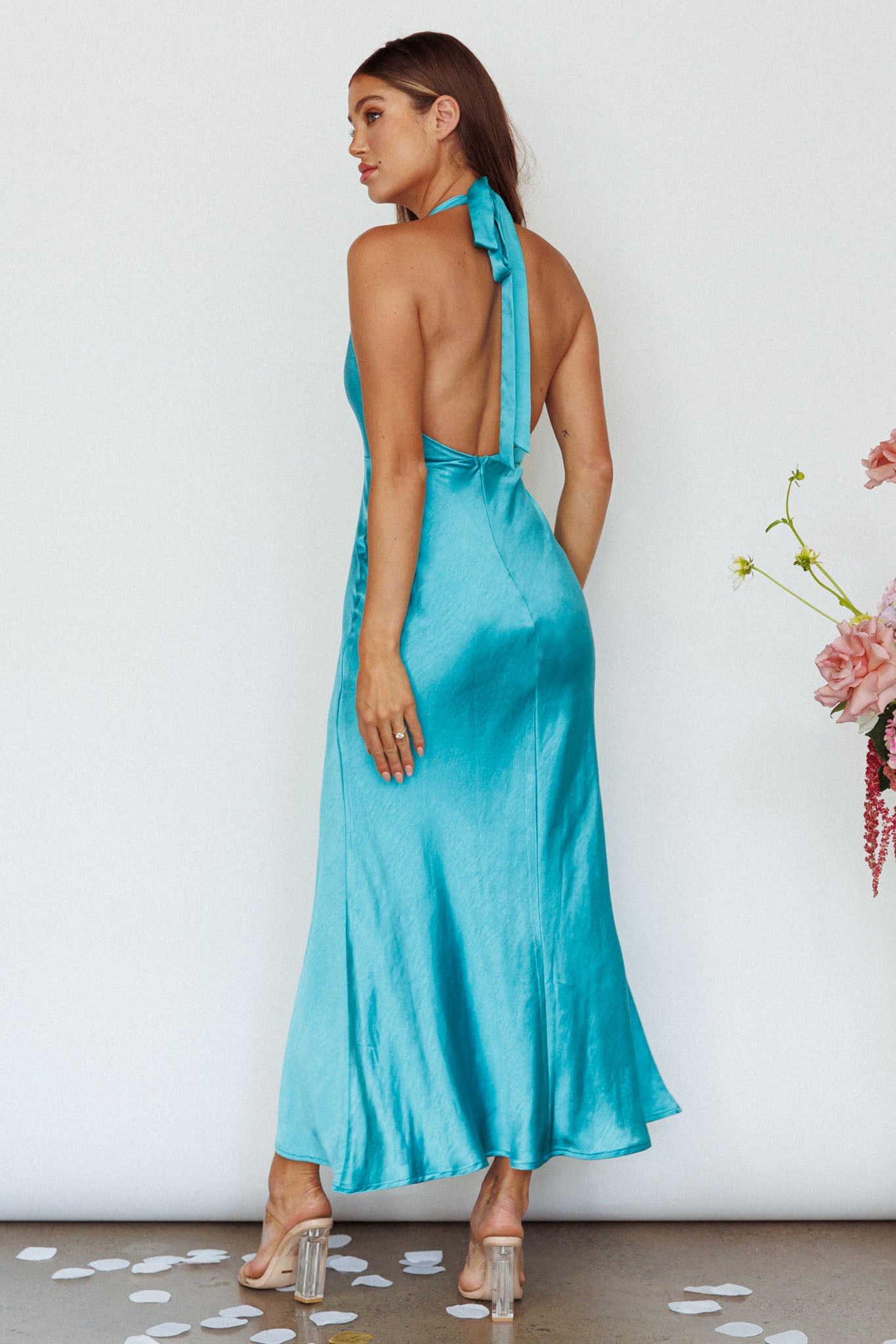 Oasis Diamante Halterneck Maxi Dress Turquoise by Selfie Leslie