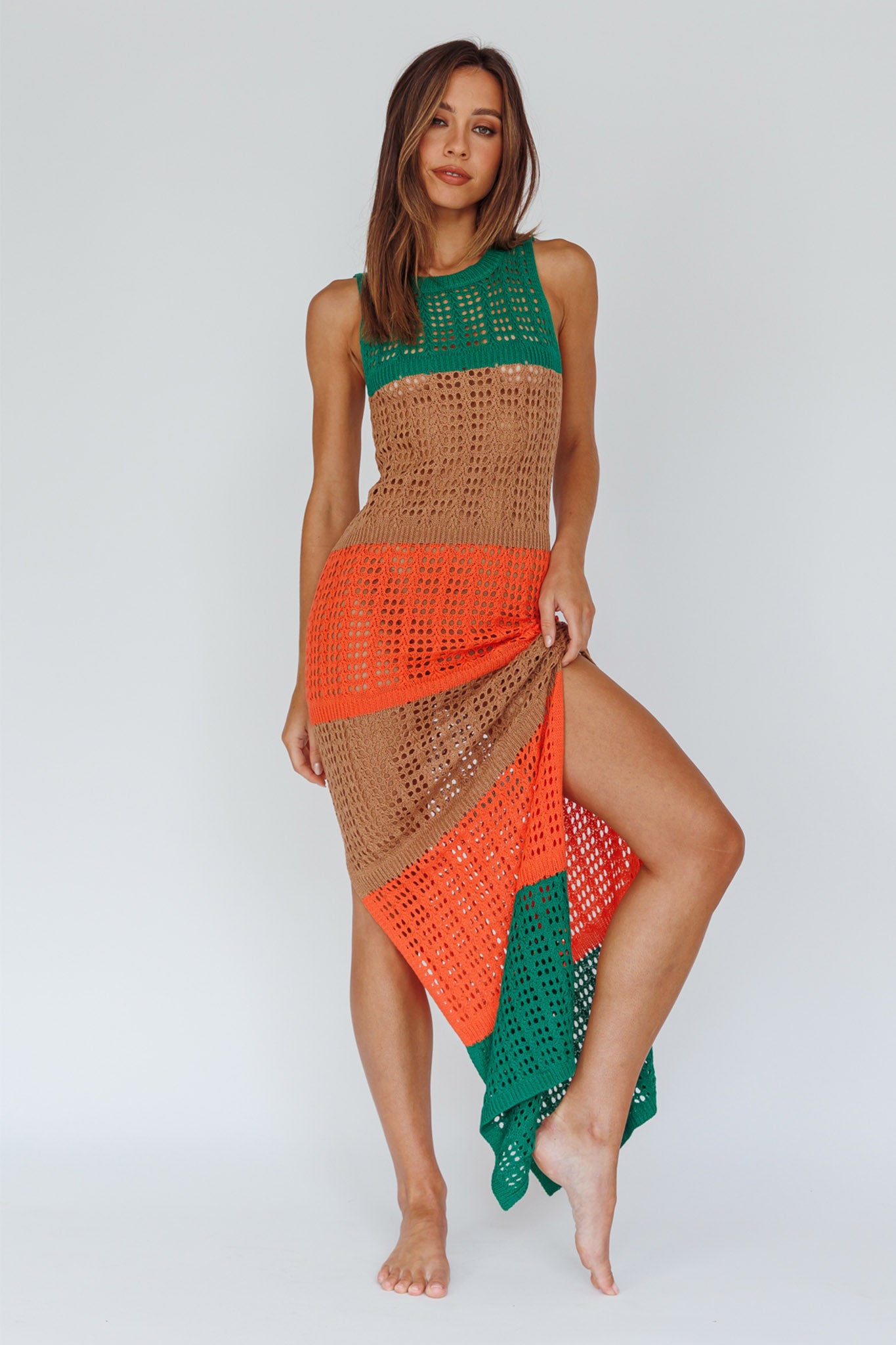 Wild Thing Crochet Maxi Dress Green by Selfie Leslie