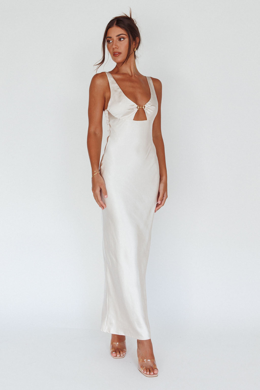 Blushing Beauty Horsebit Accent Maxi Dress Champagne by Selfie Leslie