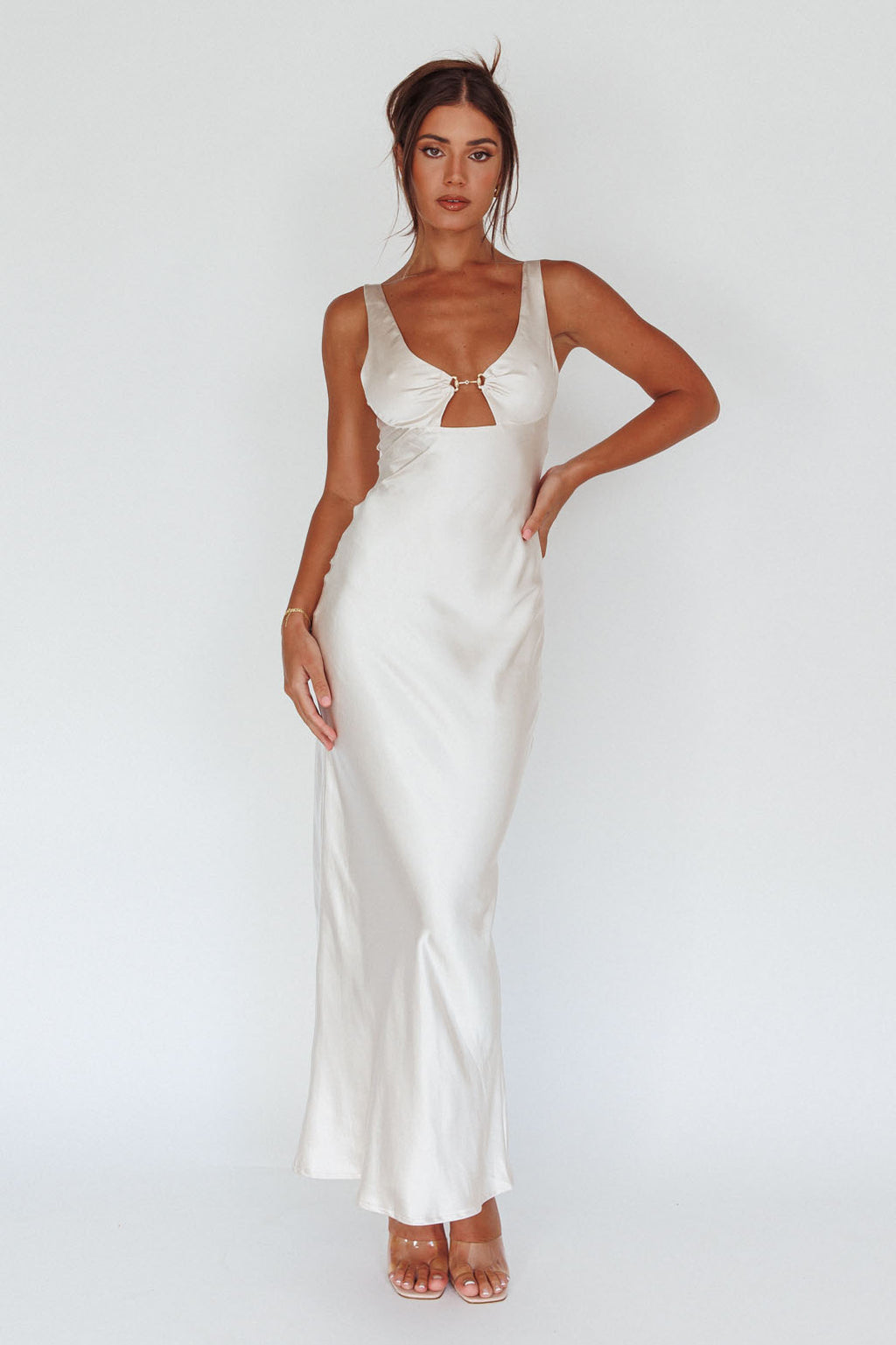 Blushing Beauty Horsebit Accent Maxi Dress Champagne by Selfie Leslie