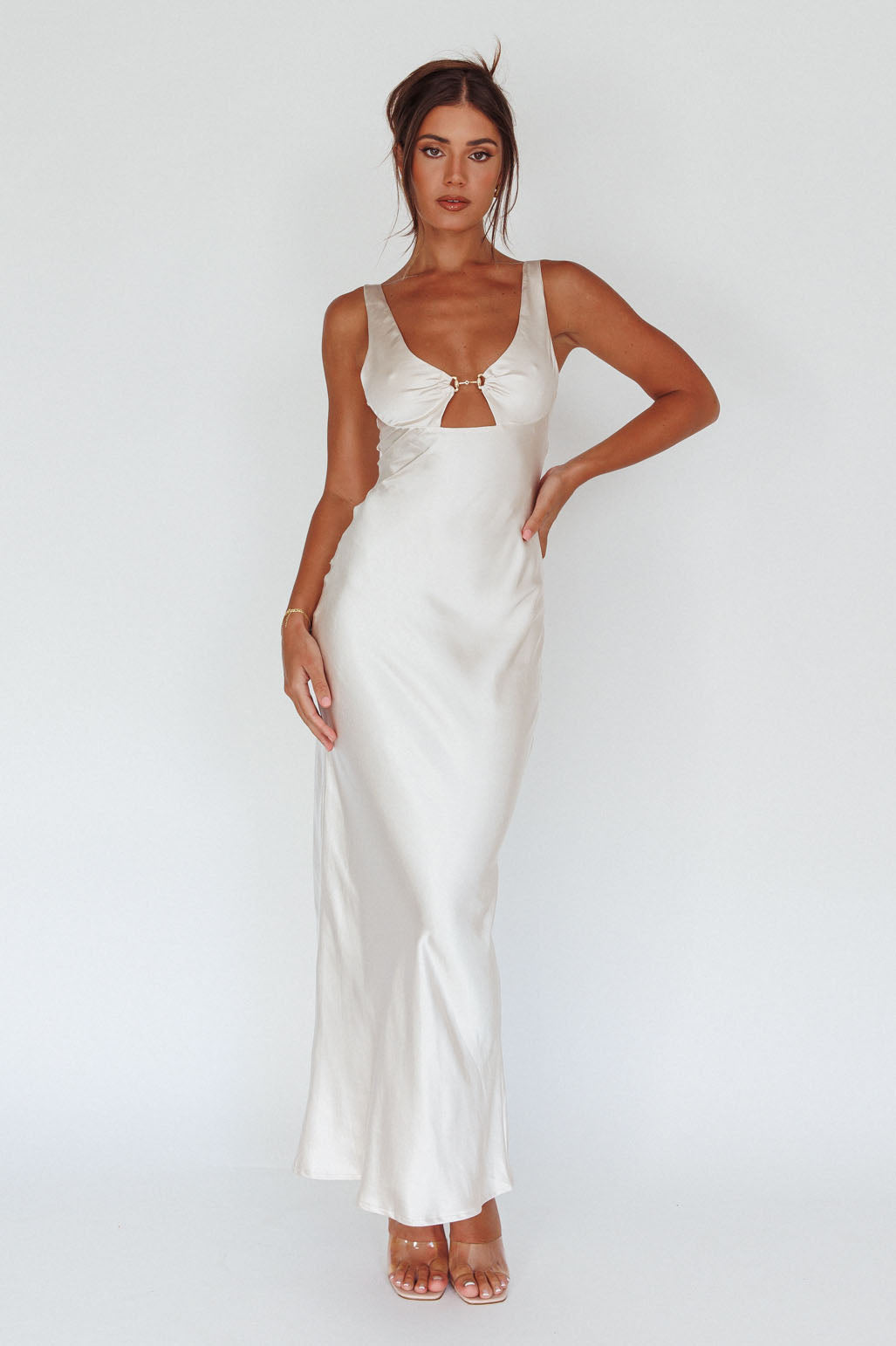 Blushing Beauty Horsebit Accent Maxi Dress Champagne by Selfie Leslie