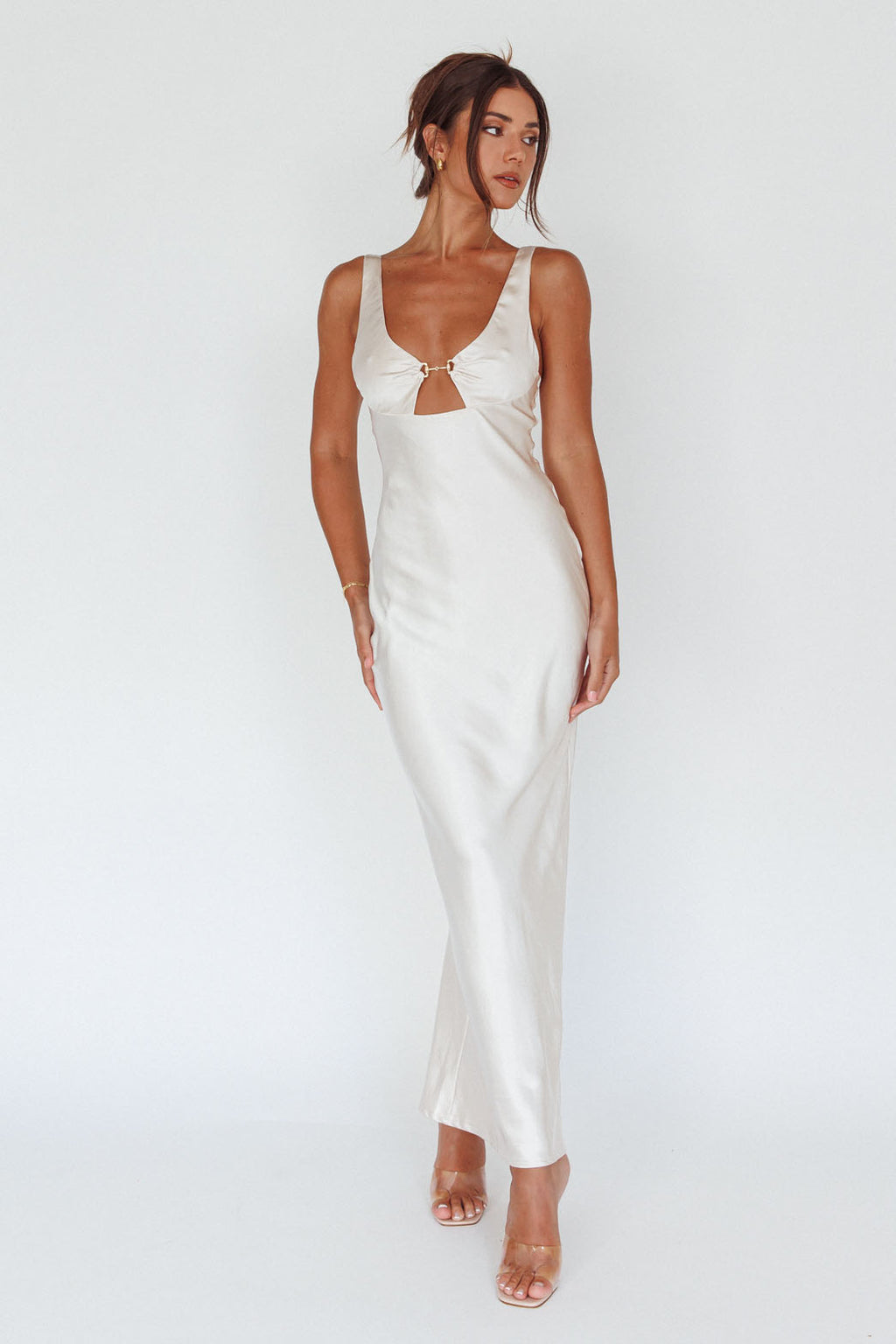 Blushing Beauty Horsebit Accent Maxi Dress Champagne by Selfie Leslie