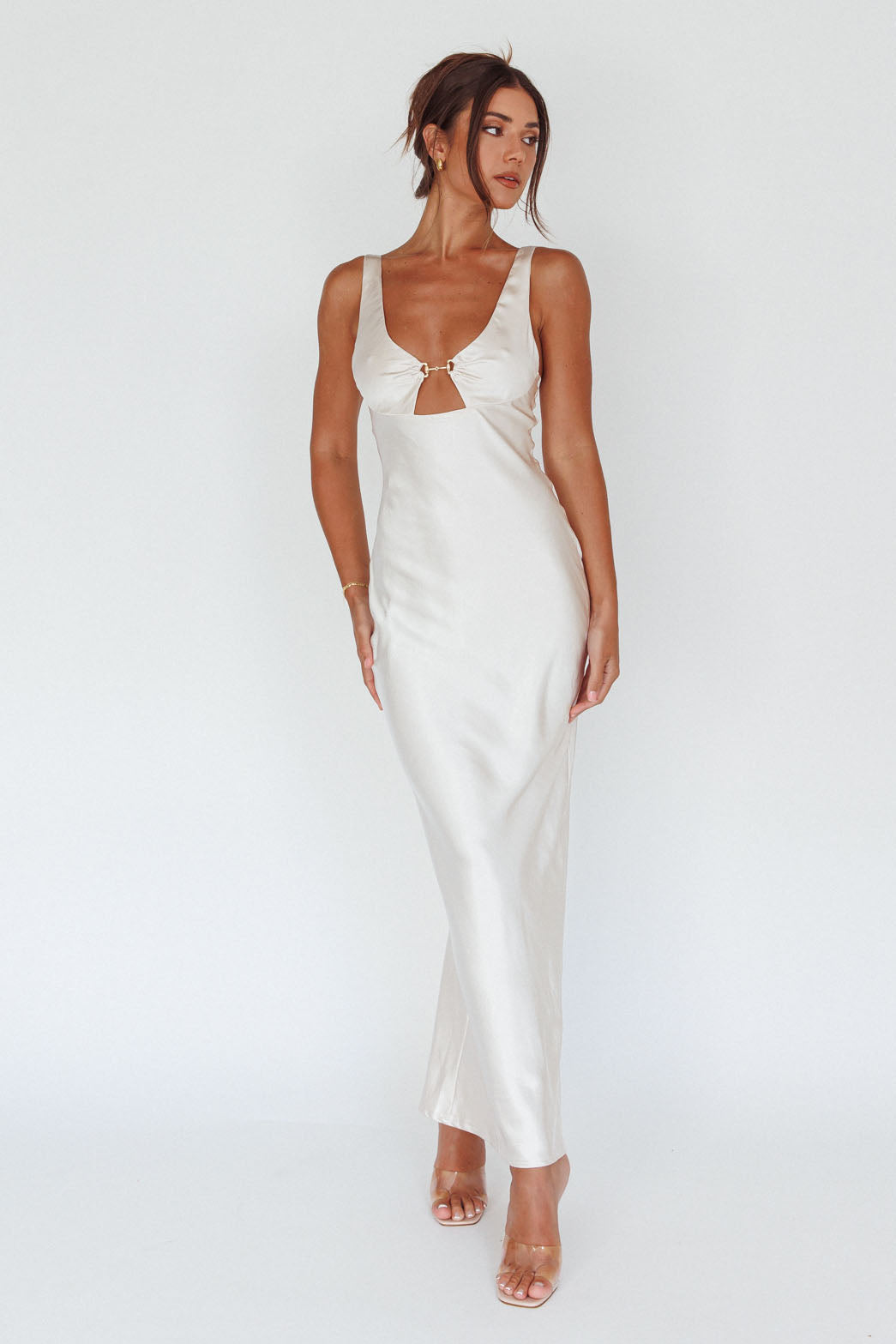 Blushing Beauty Horsebit Accent Maxi Dress Champagne by Selfie Leslie