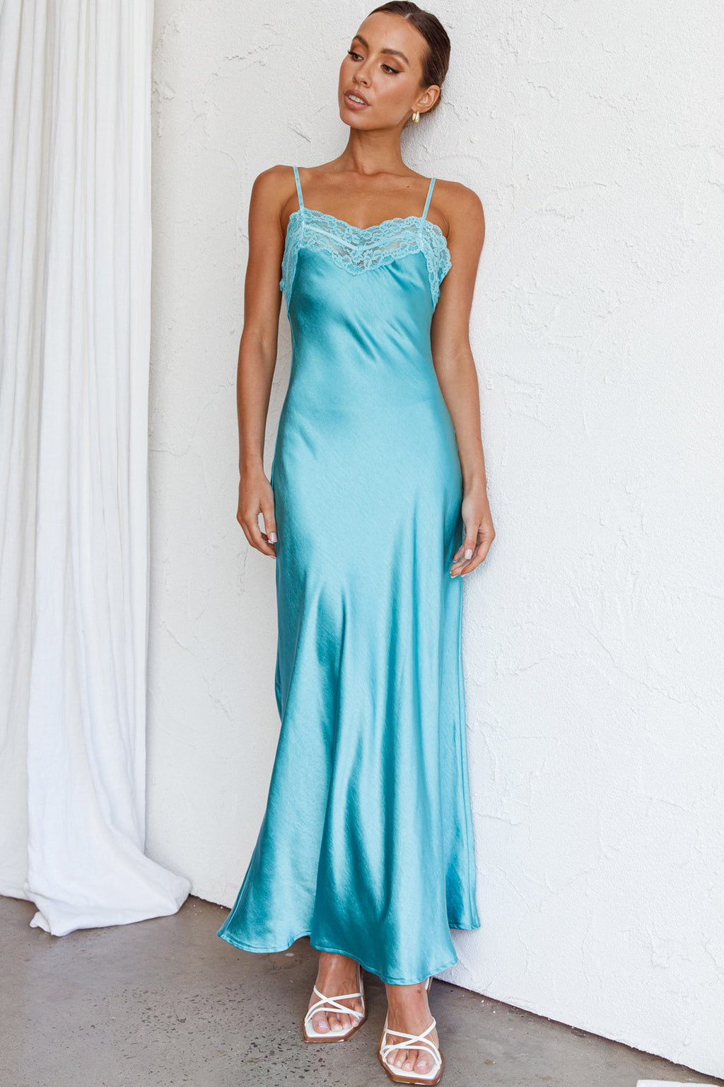 East Coast Lace Bust Midi Dress Aqua Blue by Selfie Leslie