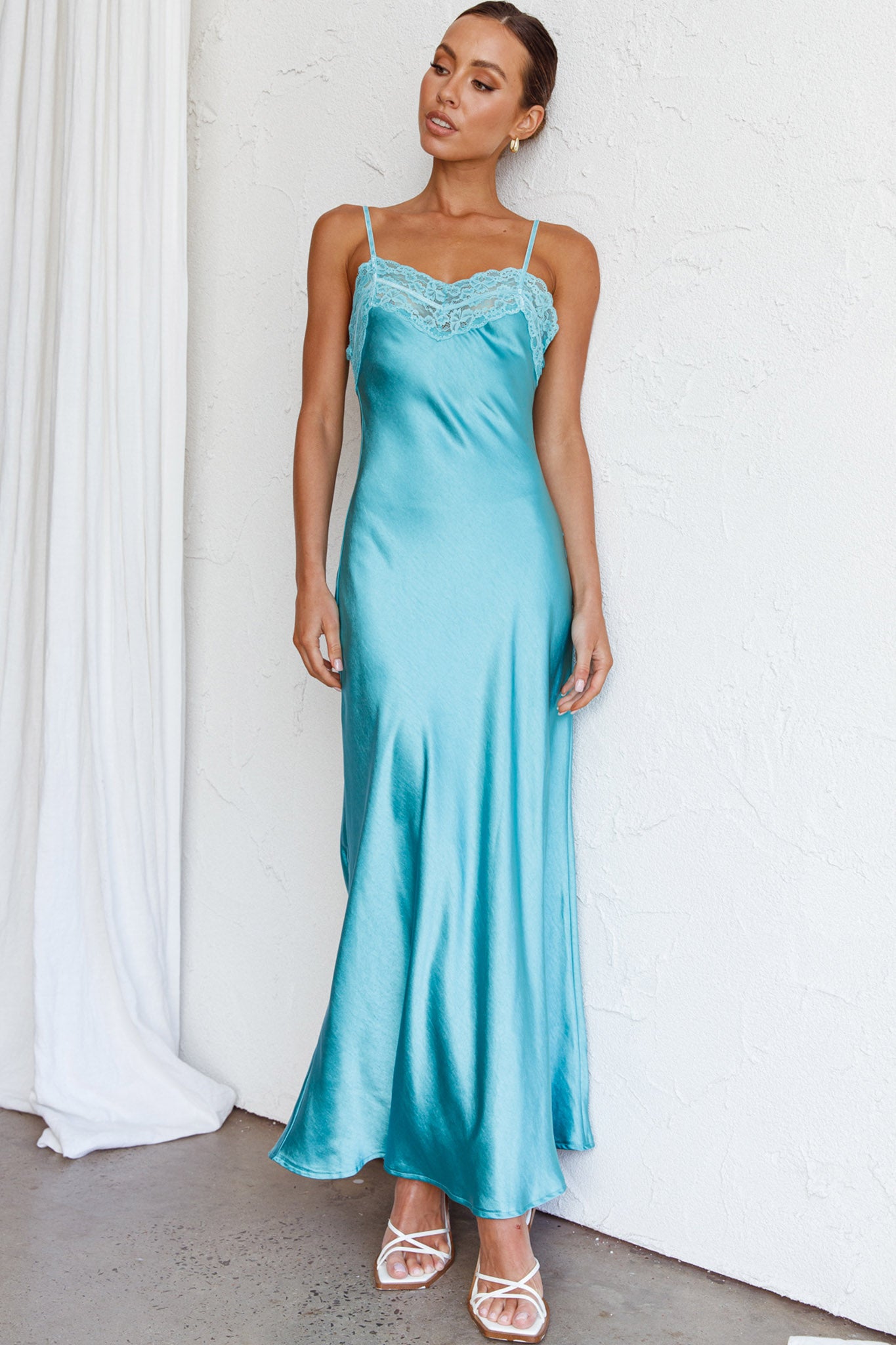 East Coast Lace Bust Midi Dress Aqua Blue by Selfie Leslie