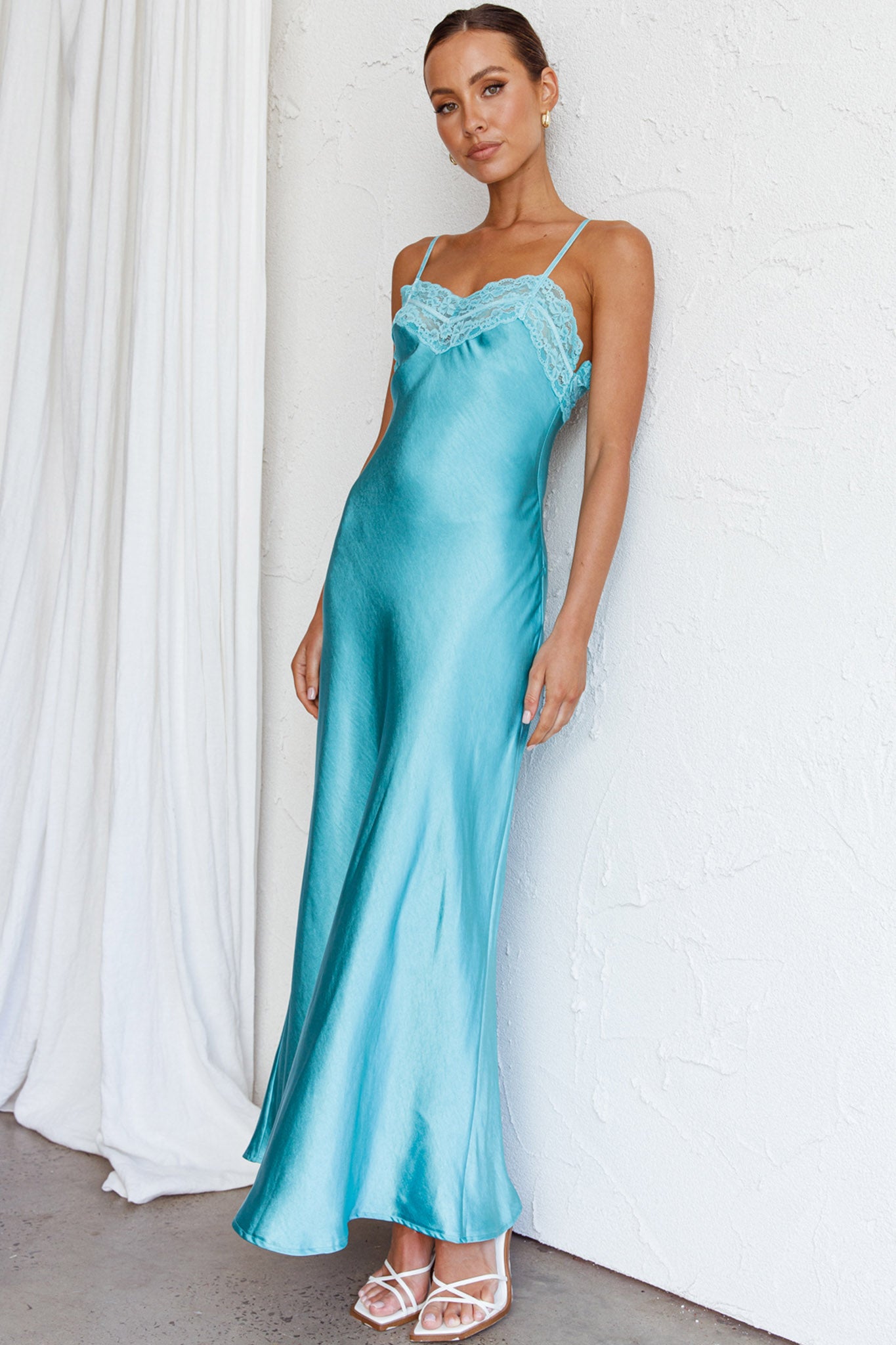 East Coast Lace Bust Midi Dress Aqua Blue by Selfie Leslie