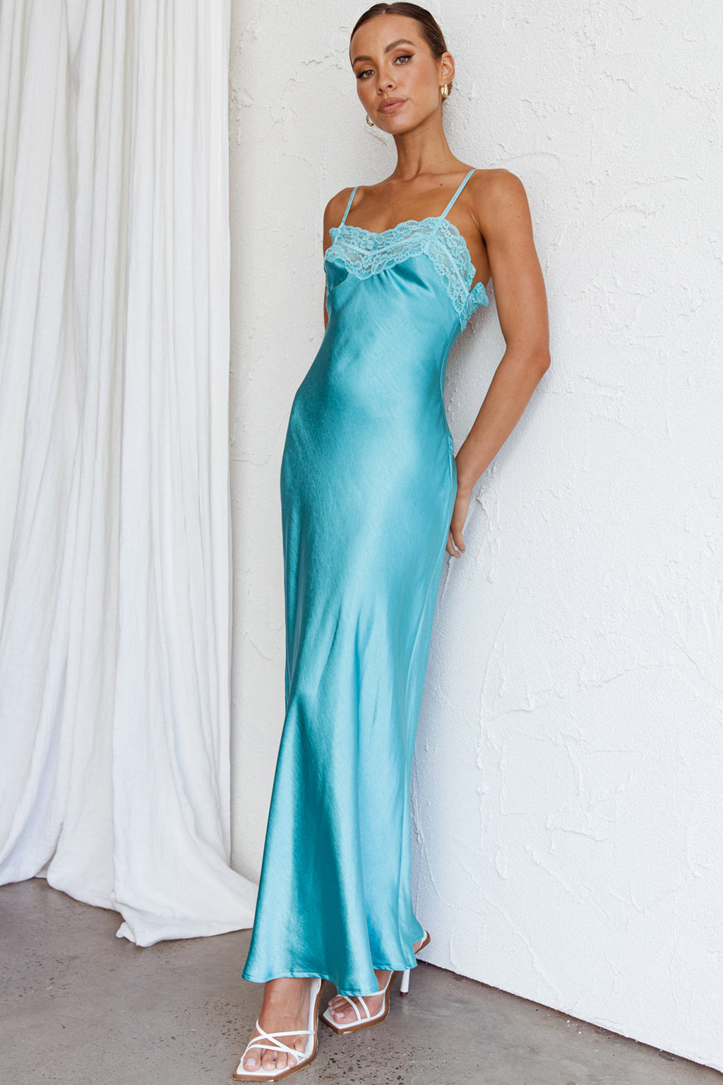 East Coast Lace Bust Midi Dress Aqua Blue by Selfie Leslie