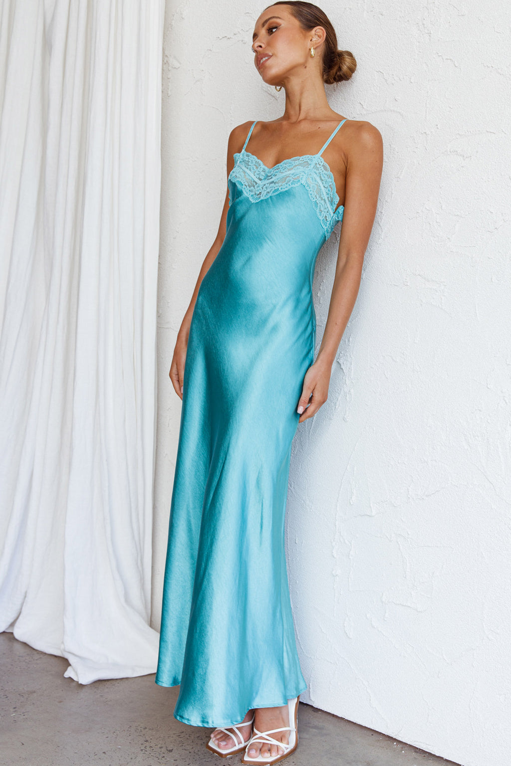 East Coast Lace Bust Midi Dress Aqua Blue by Selfie Leslie