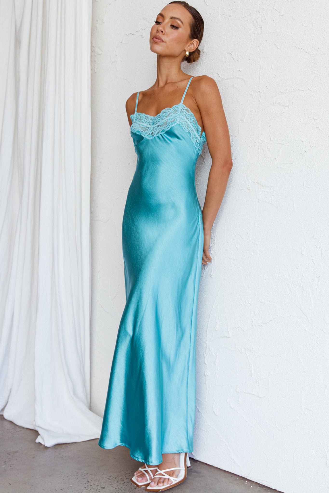 East Coast Lace Bust Midi Dress Aqua Blue by Selfie Leslie