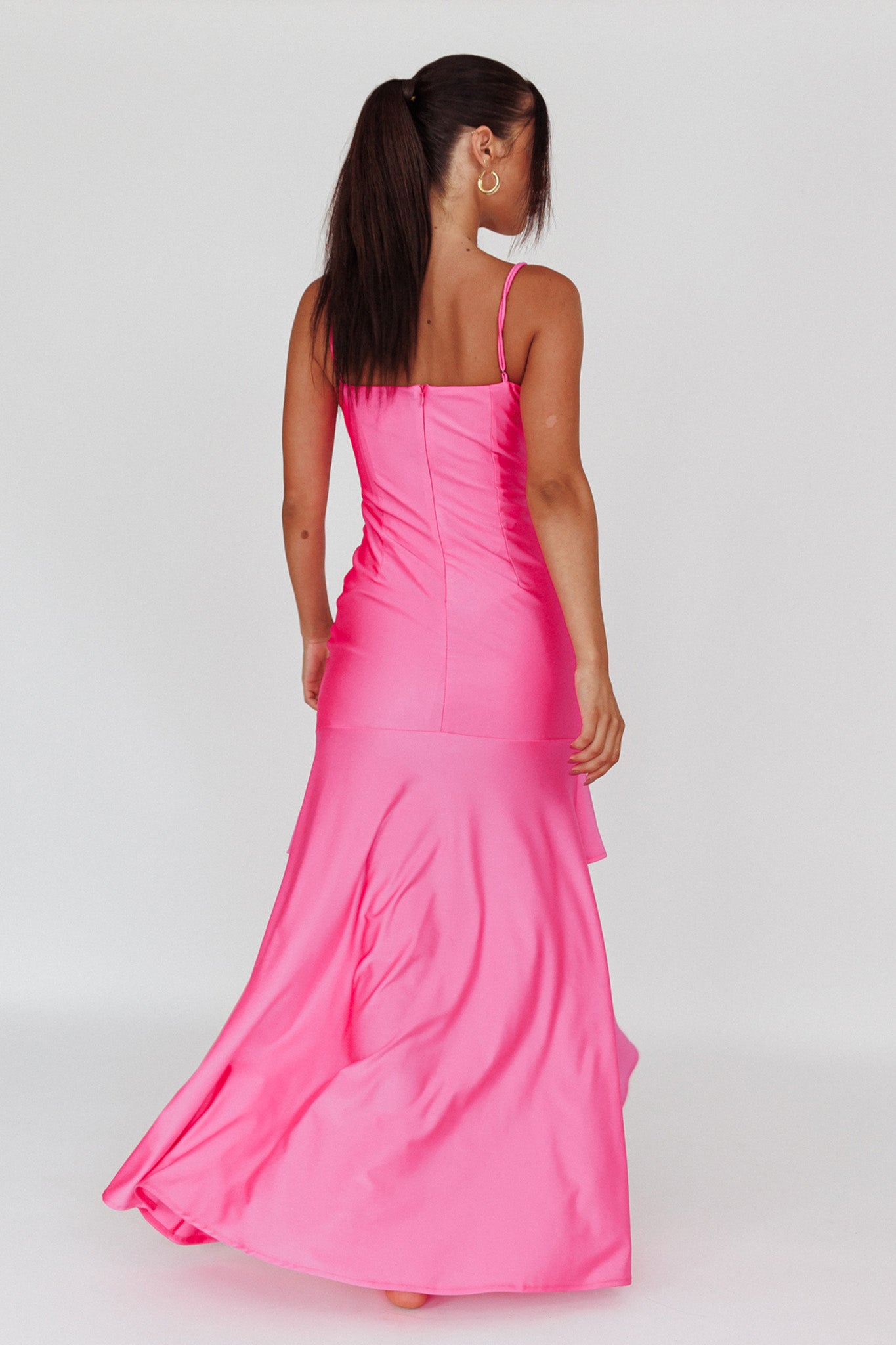 strapless ruched ruffle maxi dress in pink Lulus | Pink Mesh Strapless Ruched Ruffled Maxi Dress | Womens | Small (Available in XS, M, L, XL)