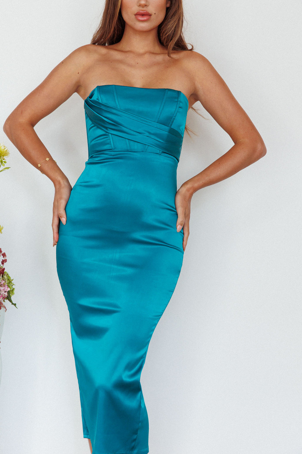 Still Mine Strapless Midi Dress Green by Selfie Leslie