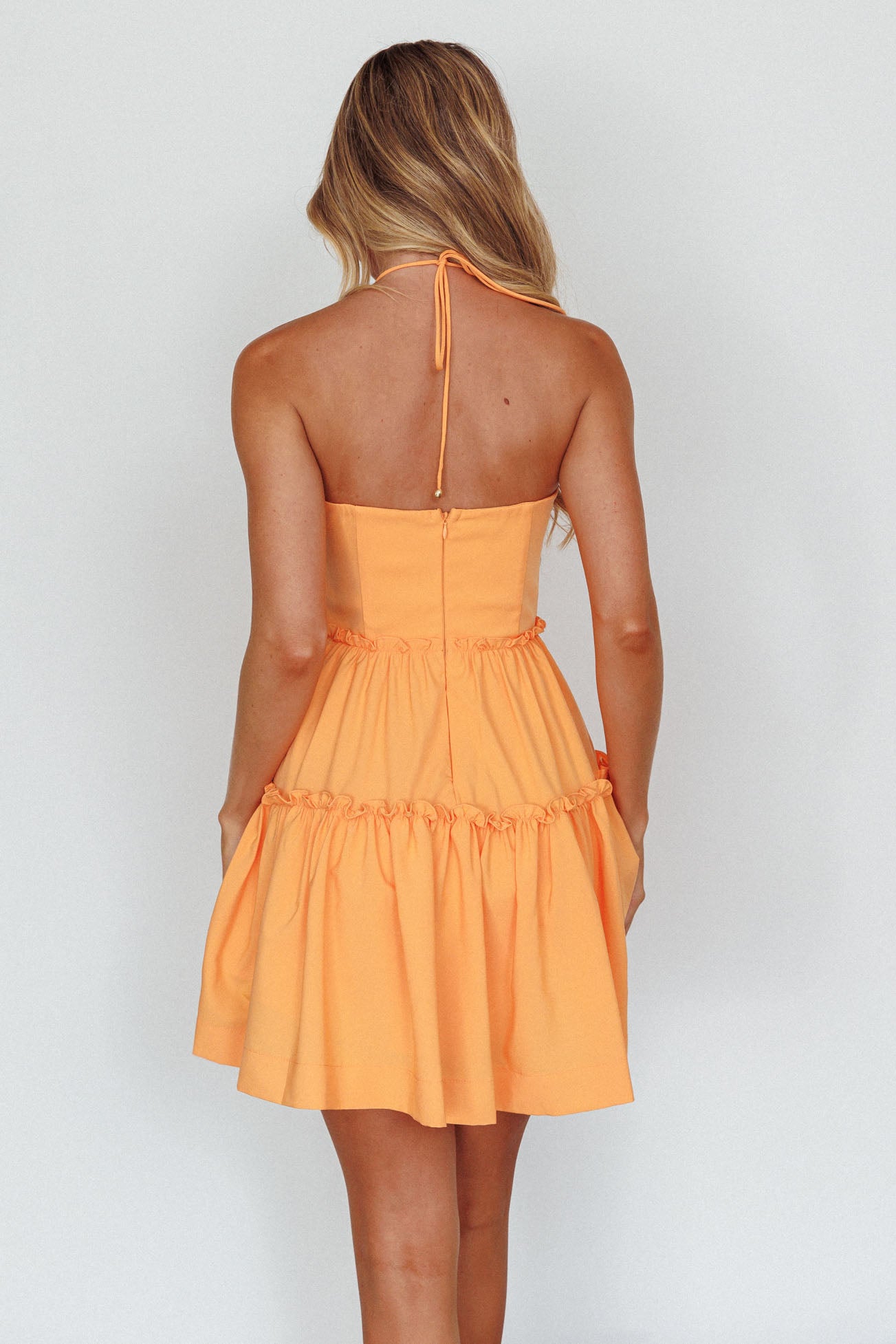 Sherbet Sunset Tied Neck Mini Dress Orange Sherbet Sunset Tied Neck Mini Dress Orange