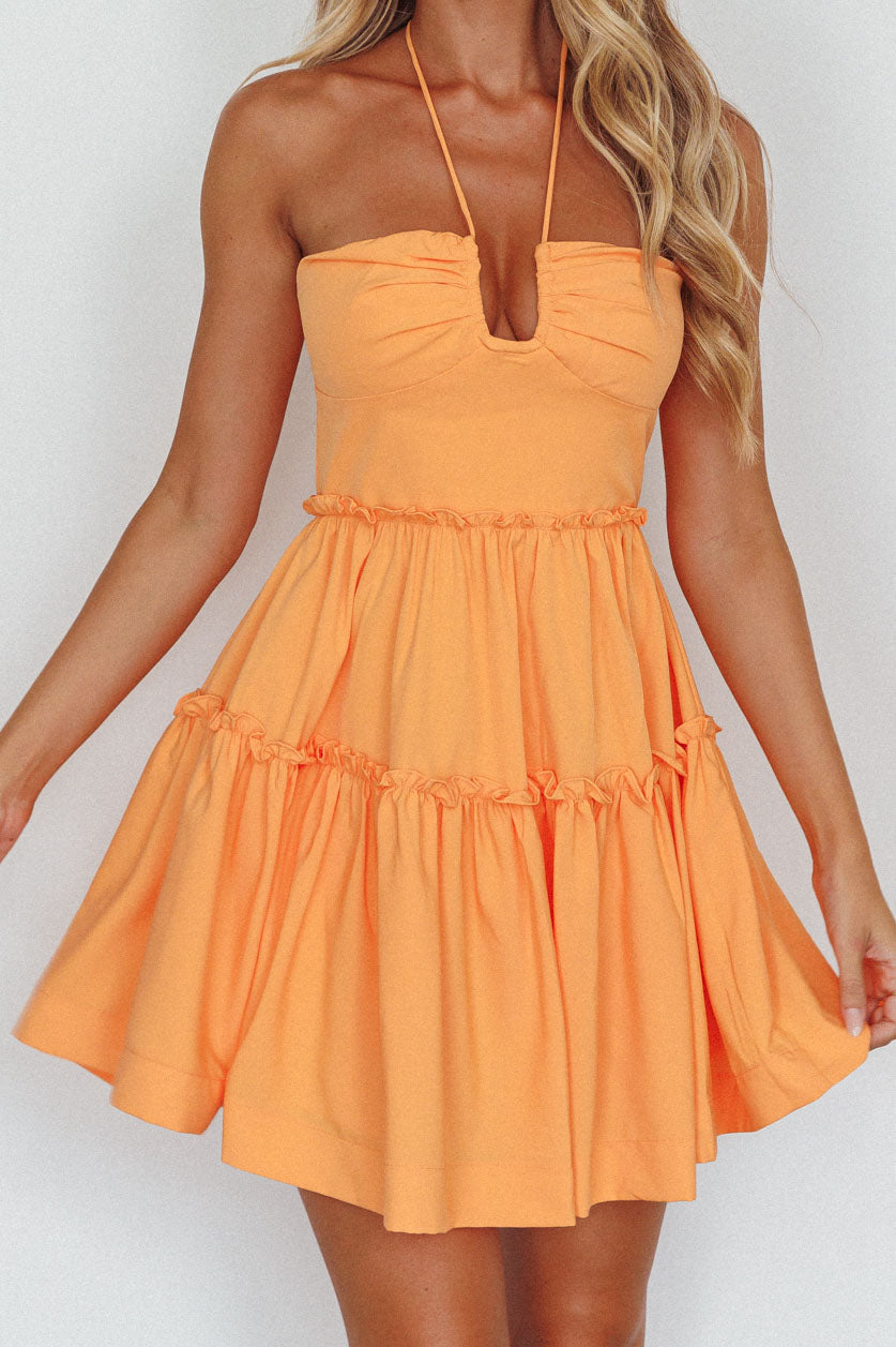 Sherbet Sunset Tied Neck Mini Dress Orange by Selfie Leslie