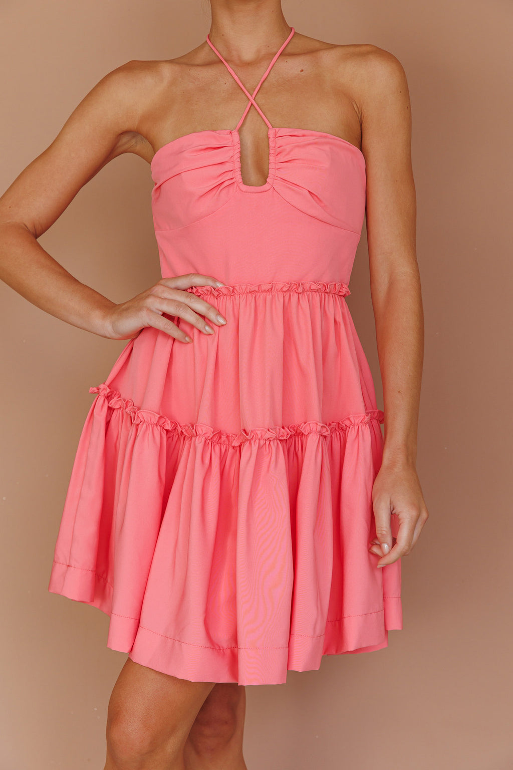 Horizons Frill Trim Mini Dress Pink by Selfie Leslie