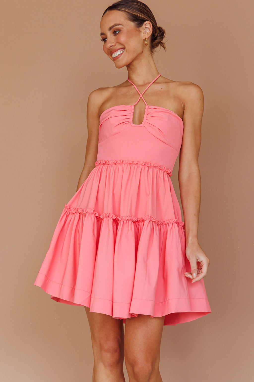 Horizons Frill Trim Mini Dress Pink by Selfie Leslie