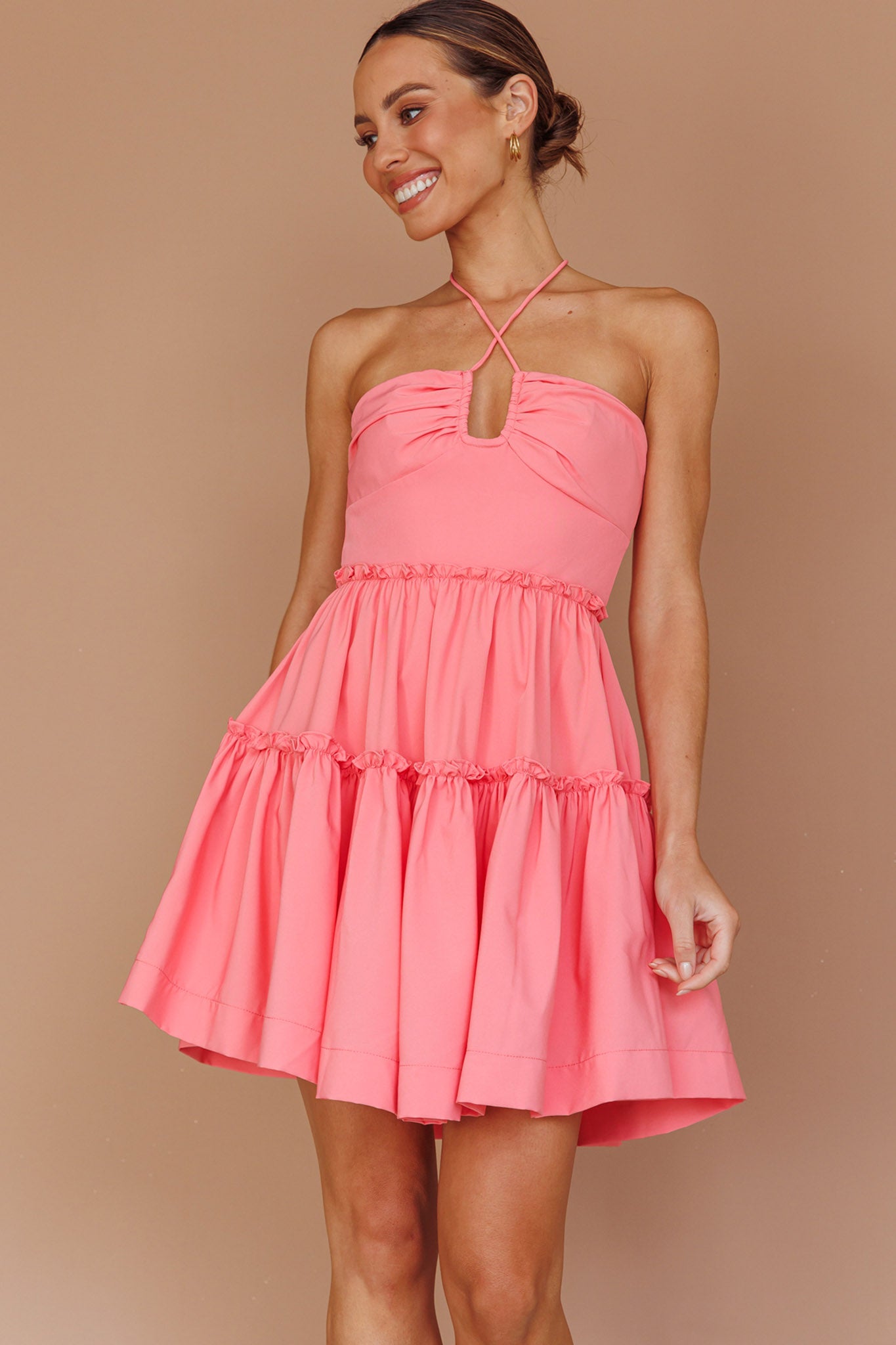 Horizons Frill Trim Mini Dress Pink by Selfie Leslie