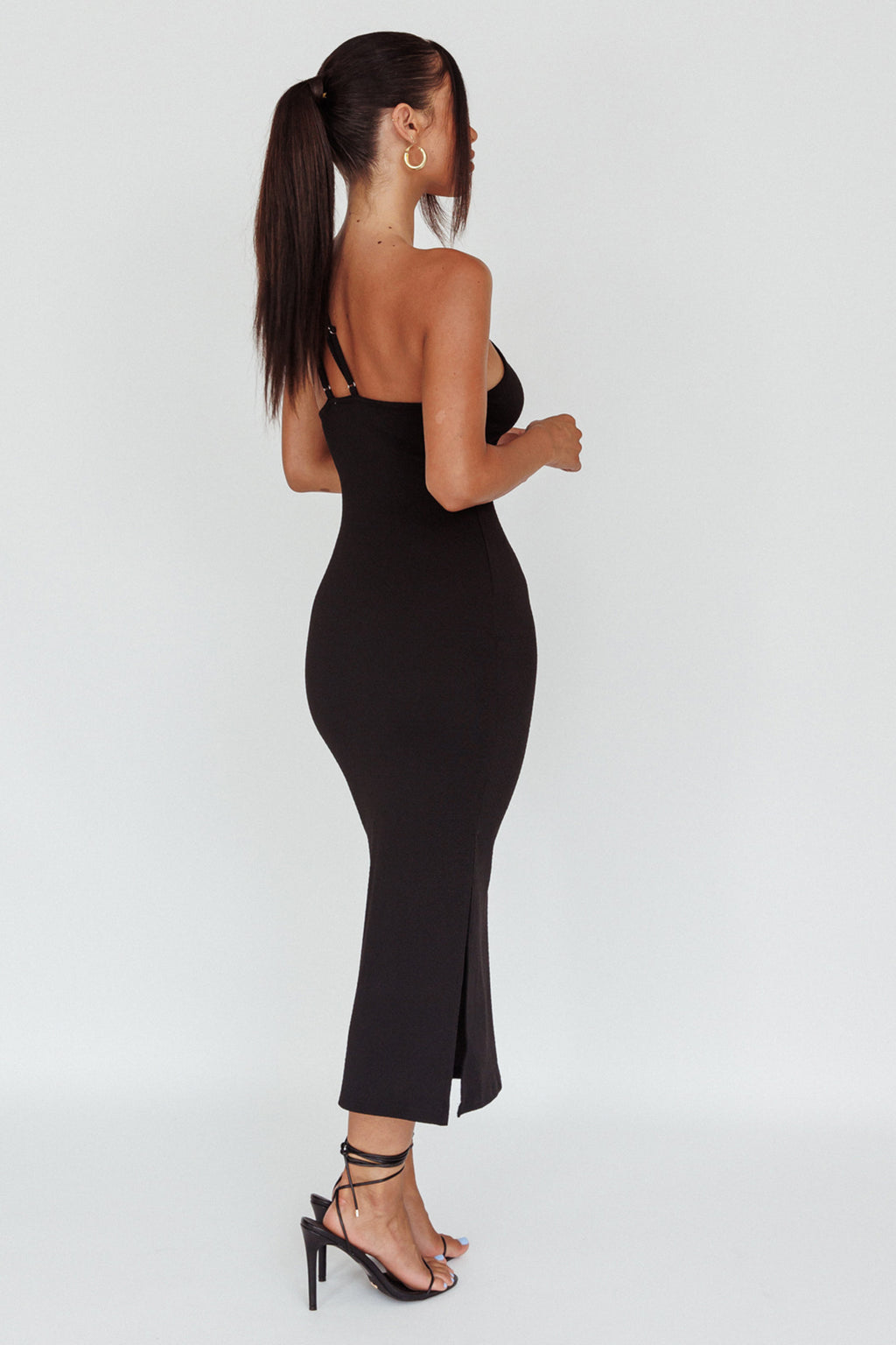 Planets Align Double Strap Midi Dress Black by Selfie Leslie