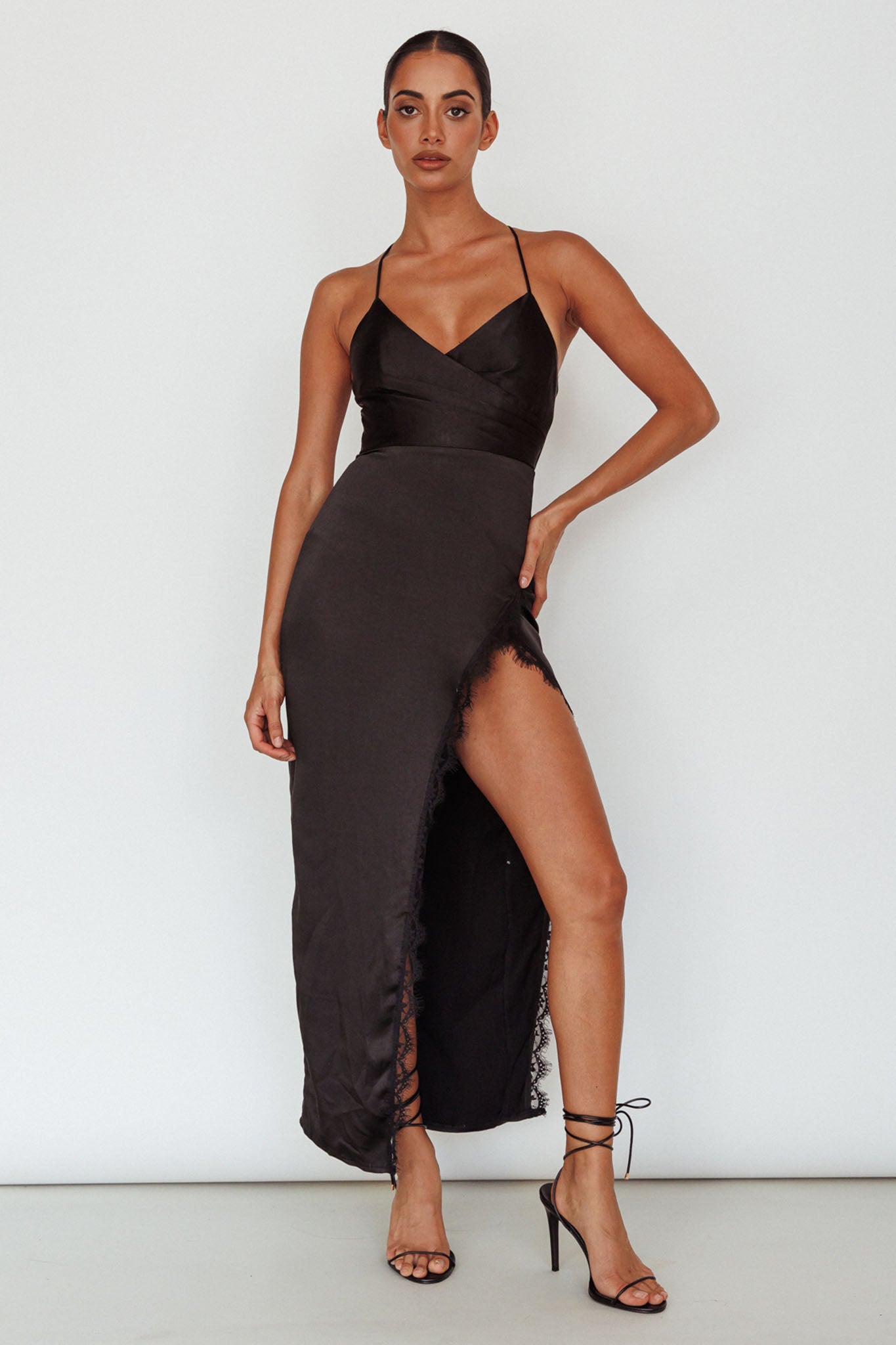 Winter Moon Lace Trim Midi Dress Black Winter Moon Lace Trim Midi Dress Black
