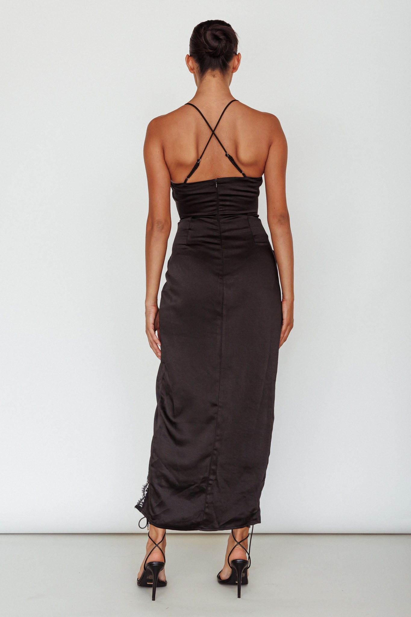 Winter Moon Lace Trim Midi Dress Black Winter Moon Lace Trim Midi Dress Black