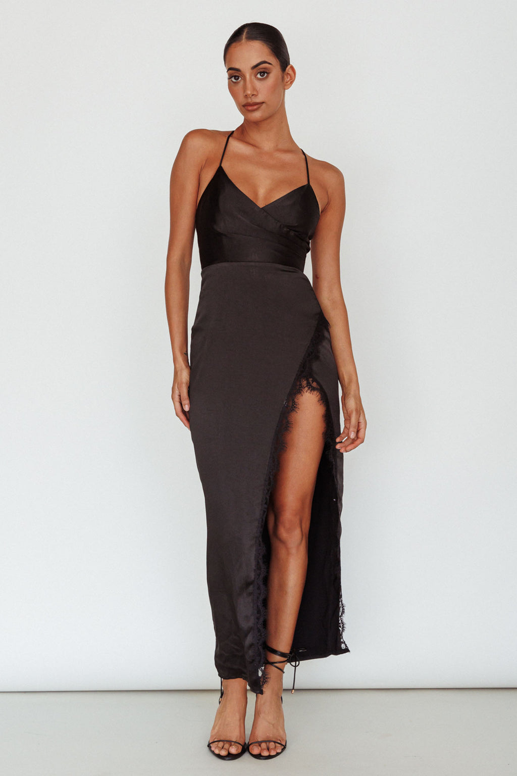 Winter Moon Lace Trim Midi Dress Black by Selfie Leslie