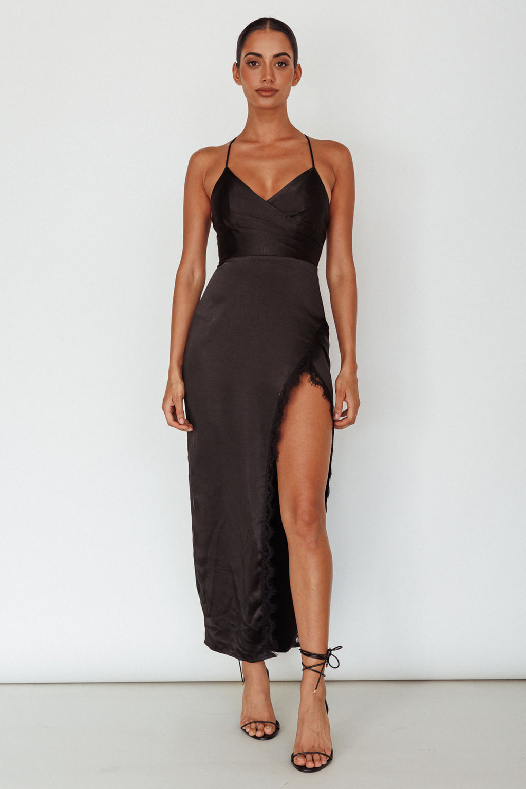Winter Moon Lace Trim Midi Dress Black by Selfie Leslie