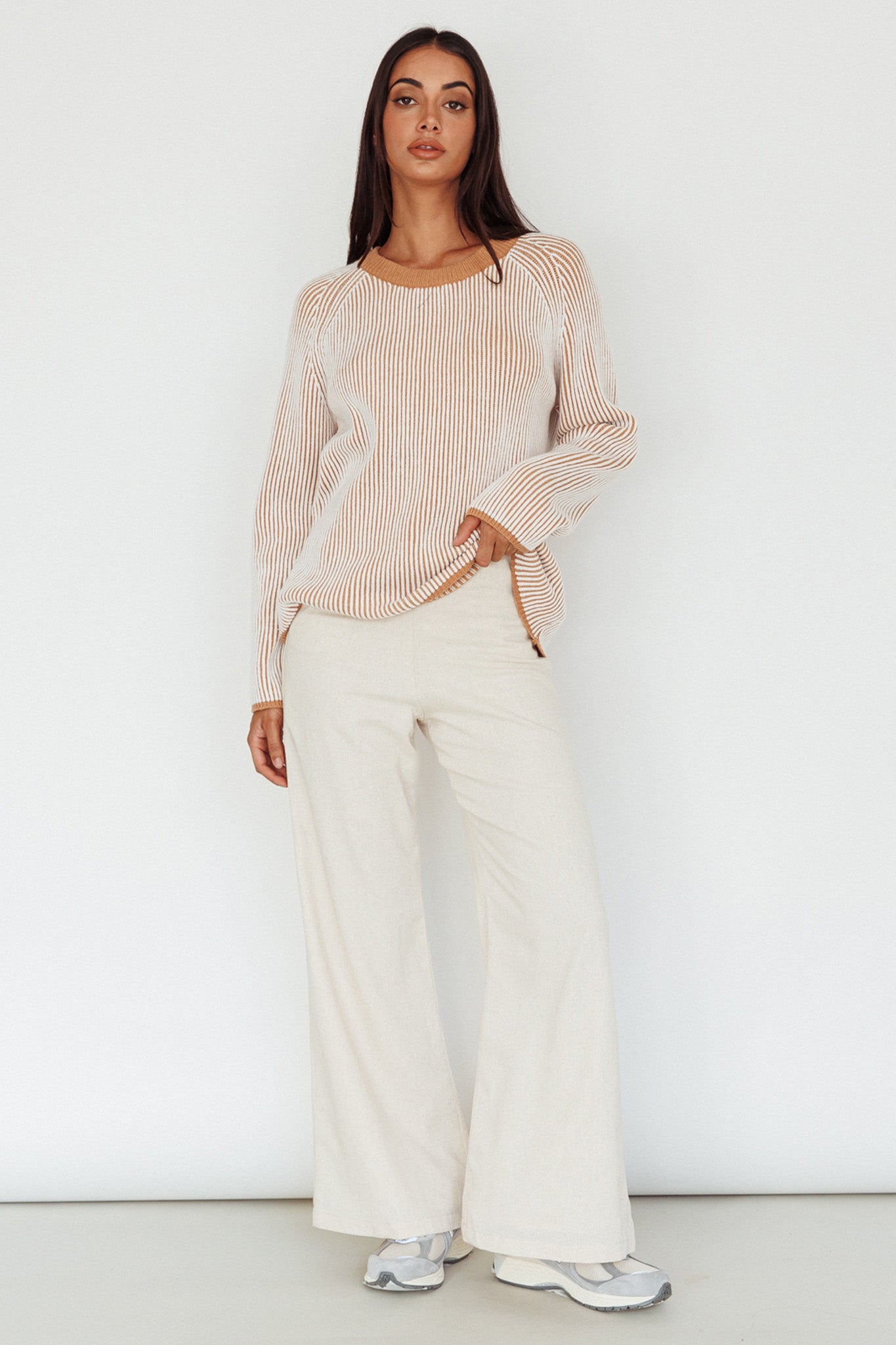 Lyris Button Detail Wide Leg Pants Natural by Selfie Leslie