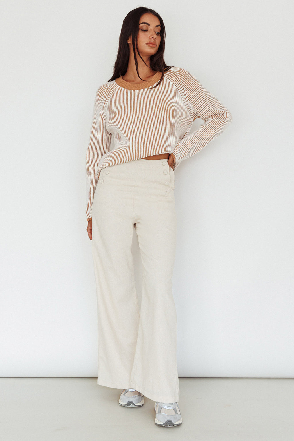 Lyris Button Detail Wide Leg Pants Natural by Selfie Leslie