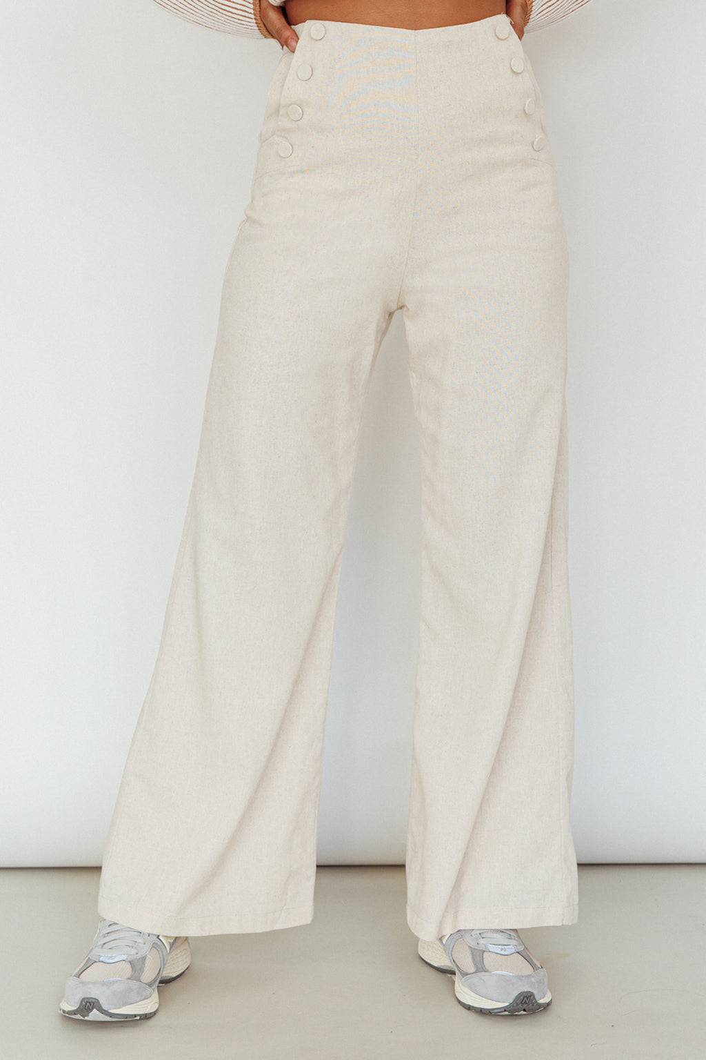 Lyris Button Detail Wide Leg Pants Natural by Selfie Leslie