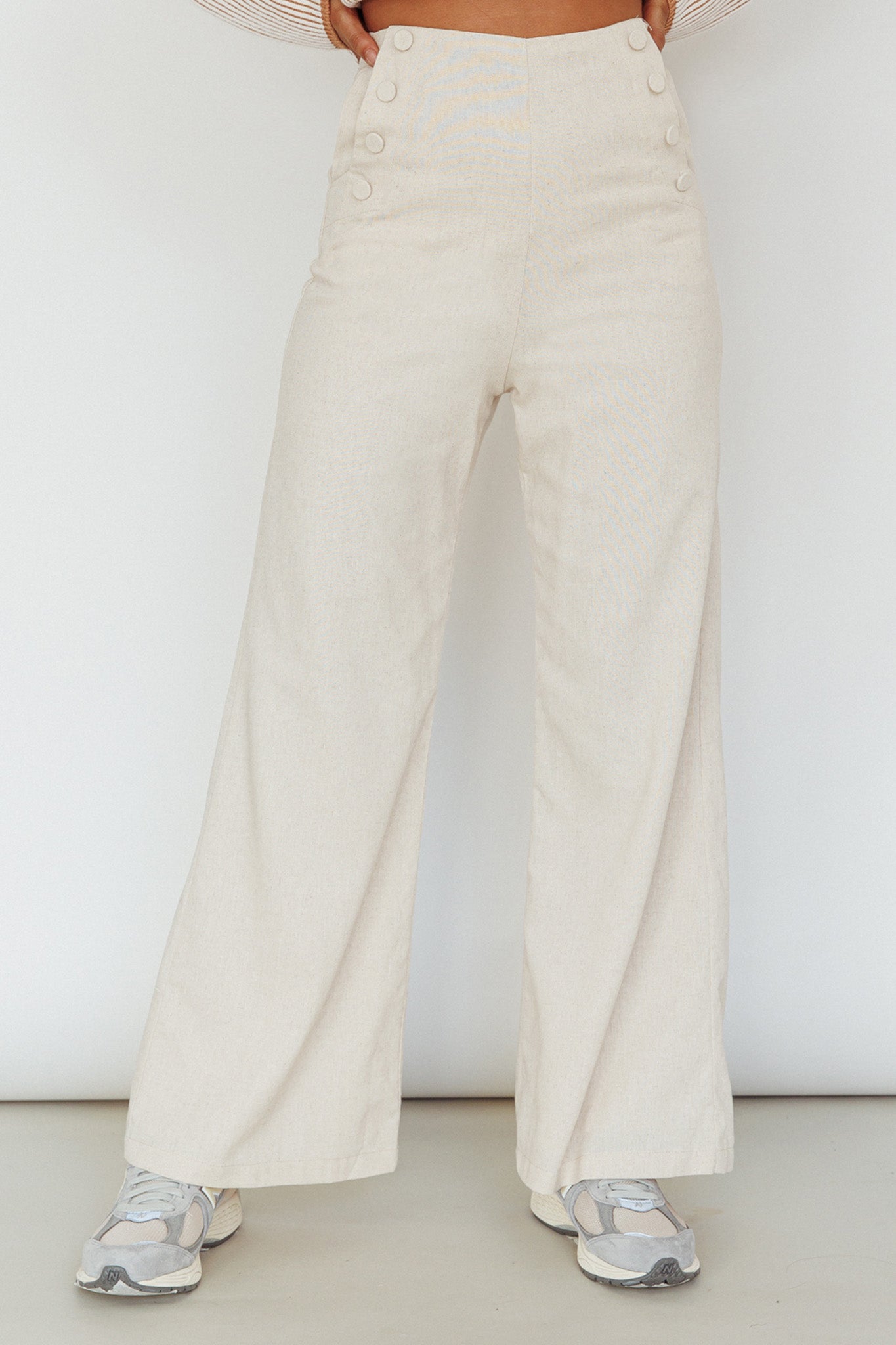 Lyris Button Detail Wide Leg Pants Natural by Selfie Leslie