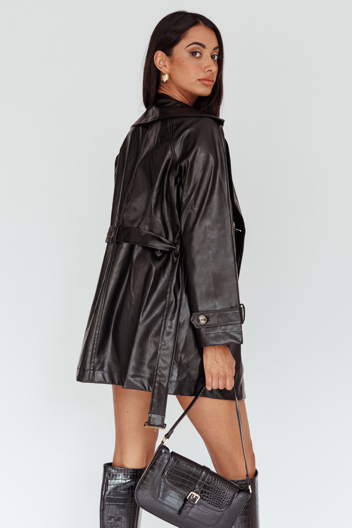 Noa Faux Leather Belted Jacket Black by Selfie Leslie