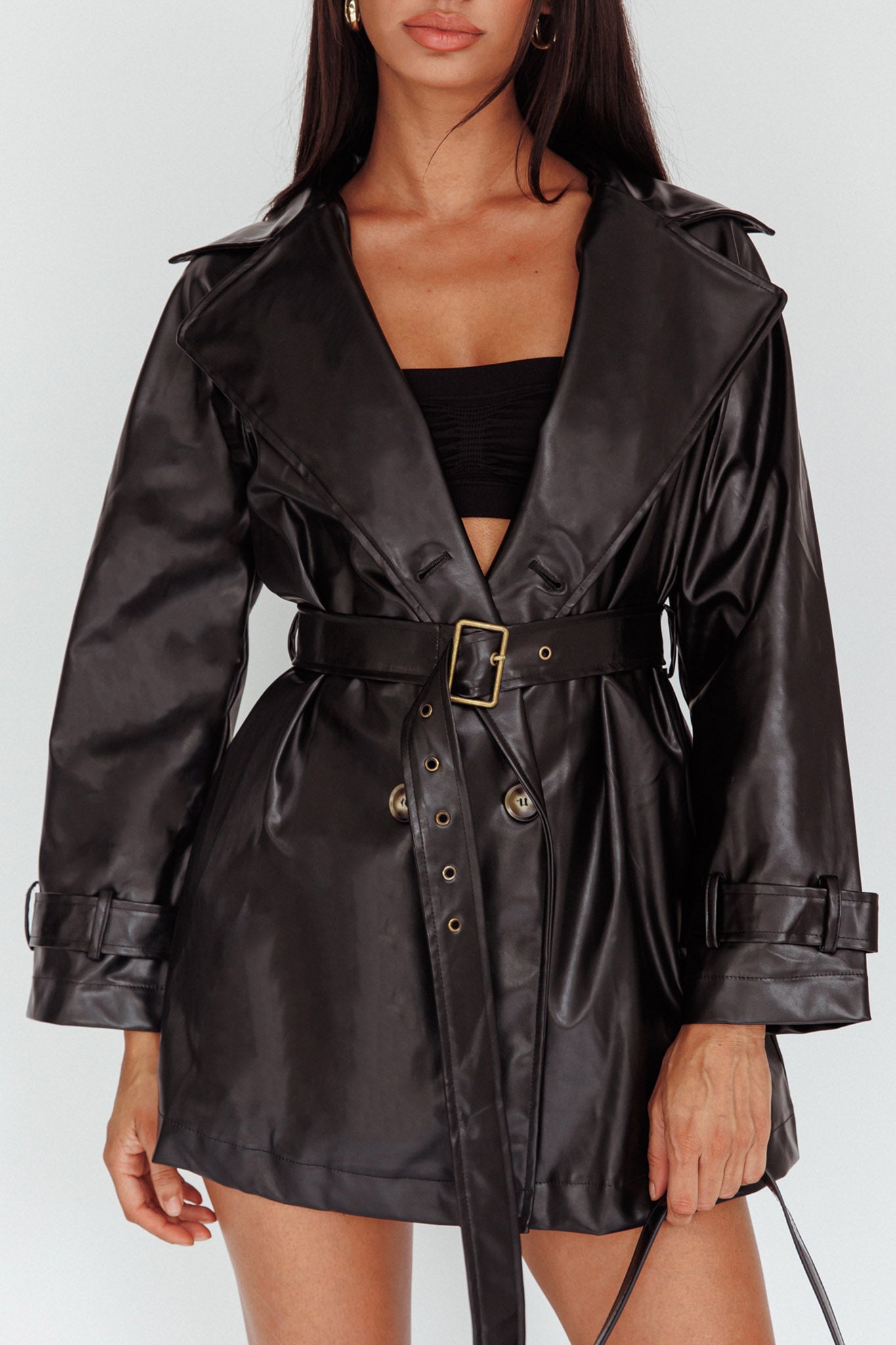 Noa Faux Leather Belted Jacket Black by Selfie Leslie