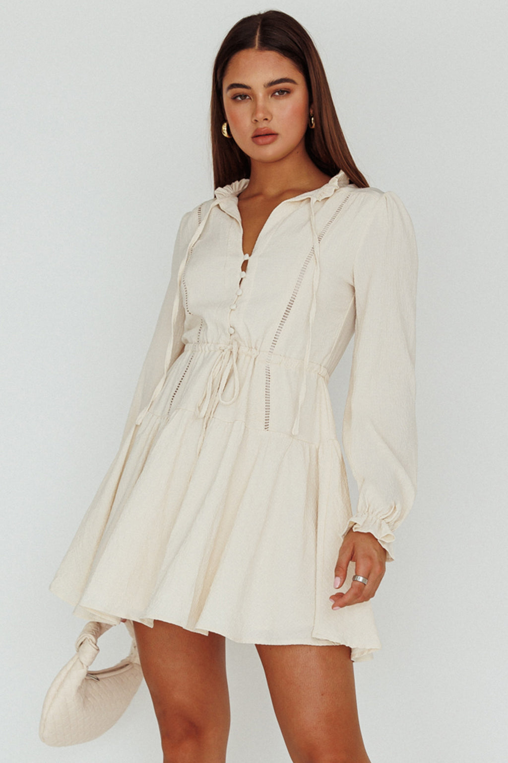 Waverly Long Sleeve Mini Dress Beige by Selfie Leslie