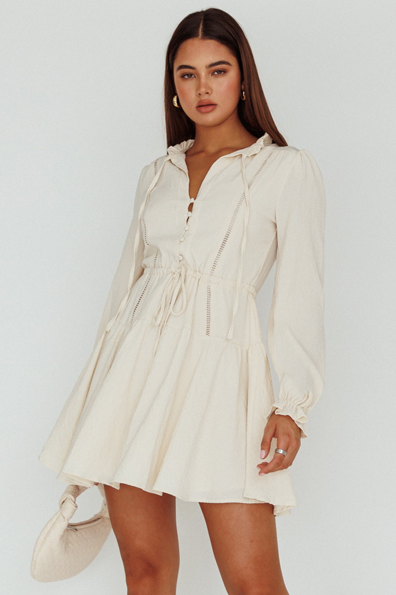 Waverly Long Sleeve Mini Dress Beige by Selfie Leslie