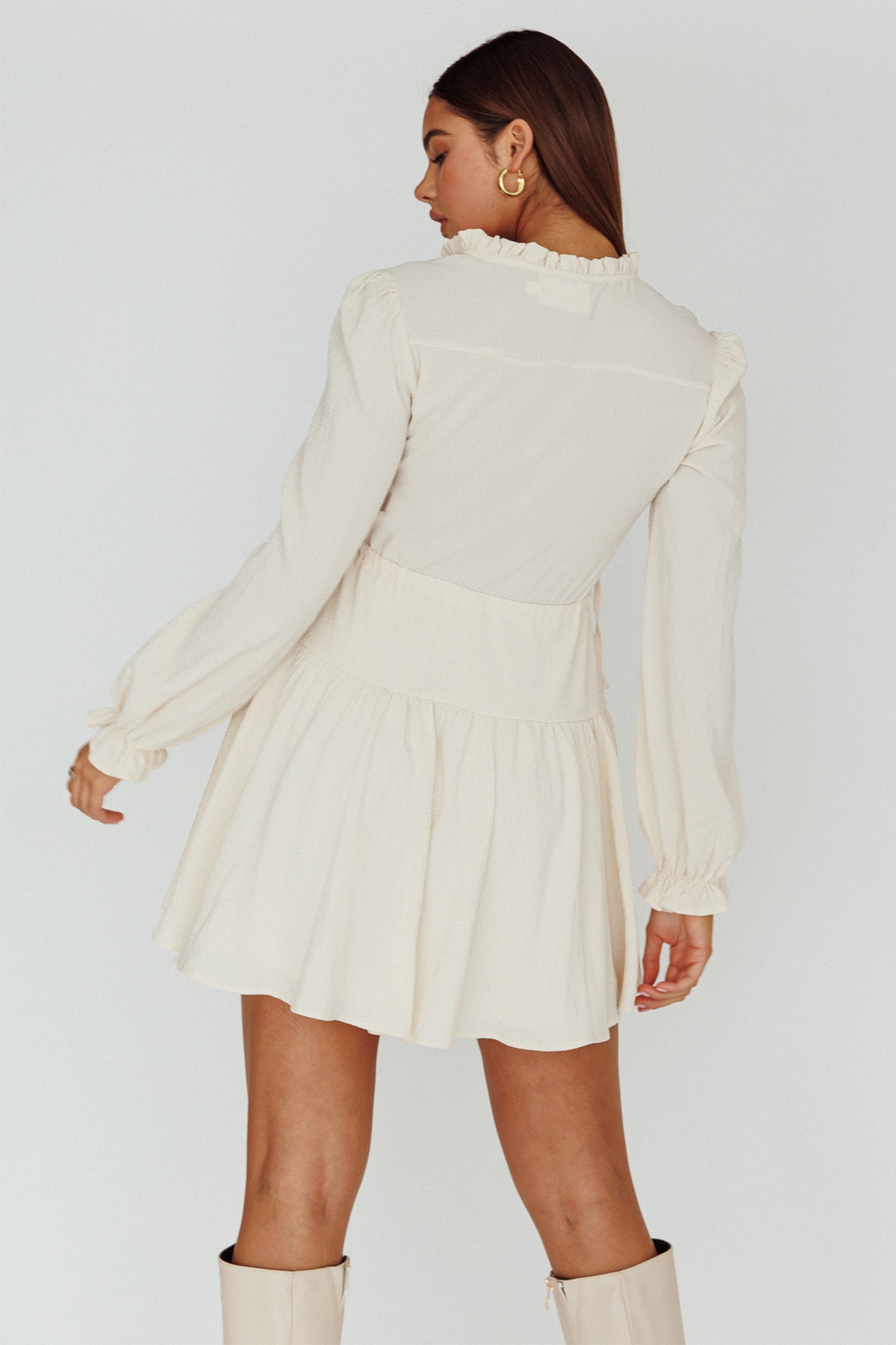Waverly Long Sleeve Mini Dress Beige by Selfie Leslie