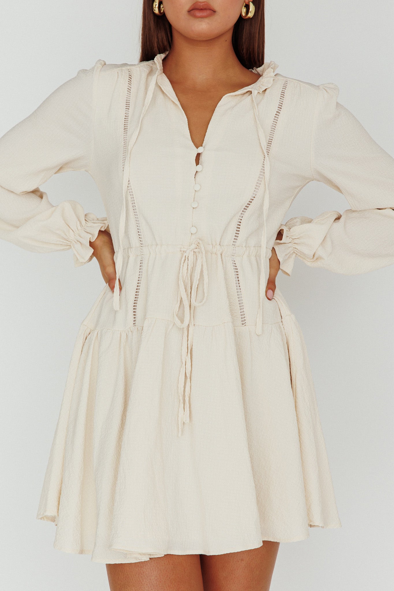 Waverly Long Sleeve Mini Dress Beige by Selfie Leslie