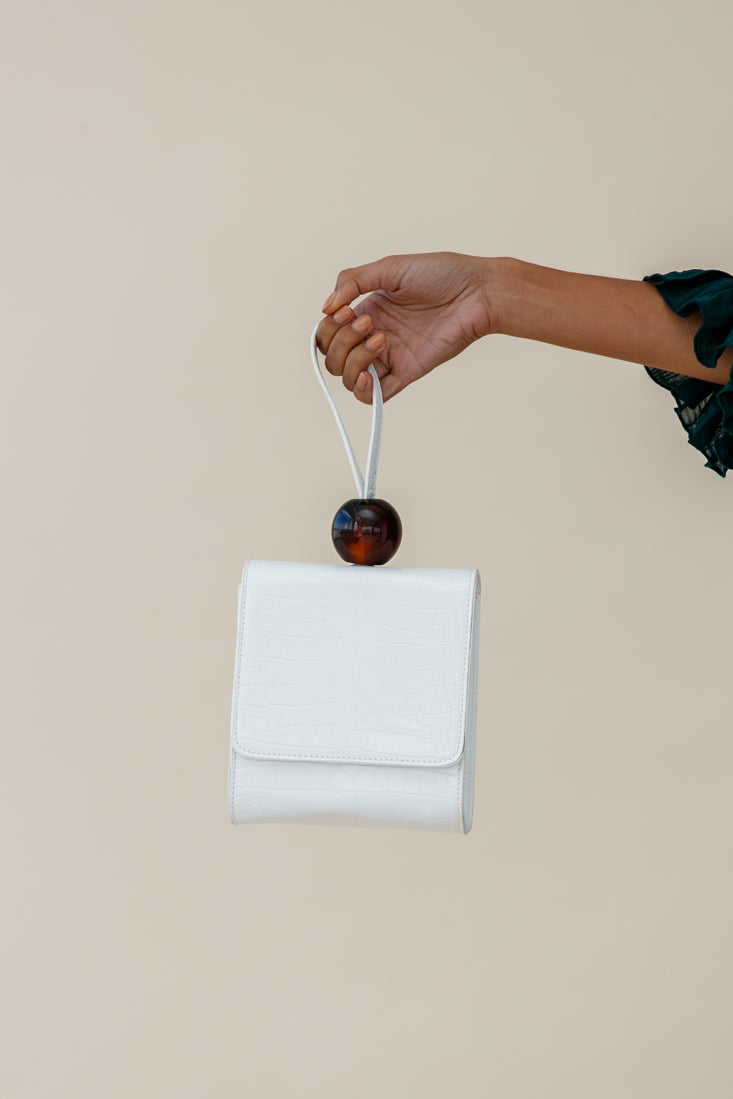 Audrey Wrist Strap Bead Purse White by Selfie Leslie