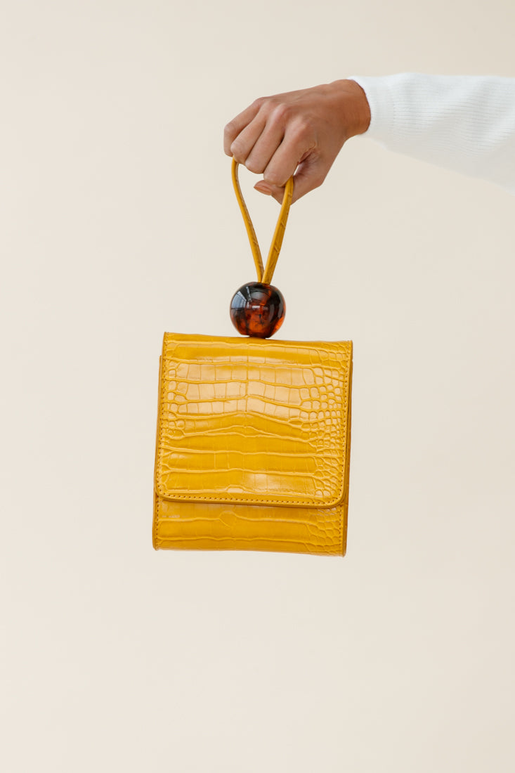 Audrey Wrist Strap Bead Purse Yellow by Selfie Leslie