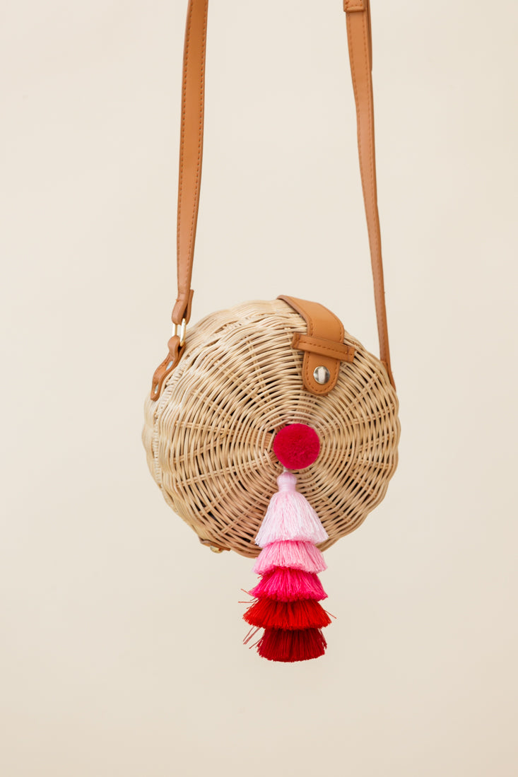 Tulum Woven Circle Tassel Trim Bag Pink by Selfie Leslie