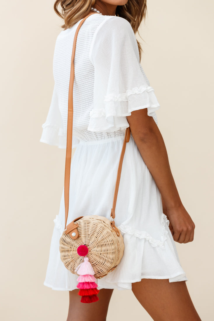 Tulum Woven Circle Tassel Trim Bag Pink by Selfie Leslie